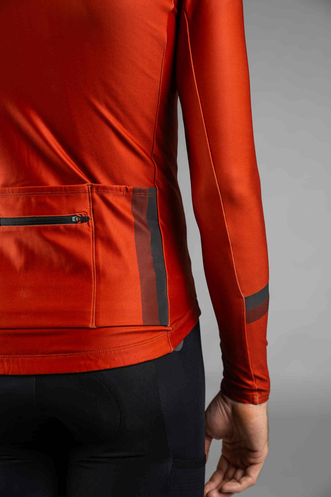 Men's Red Orange Thermal Cycling Jersey - Reflective Detail