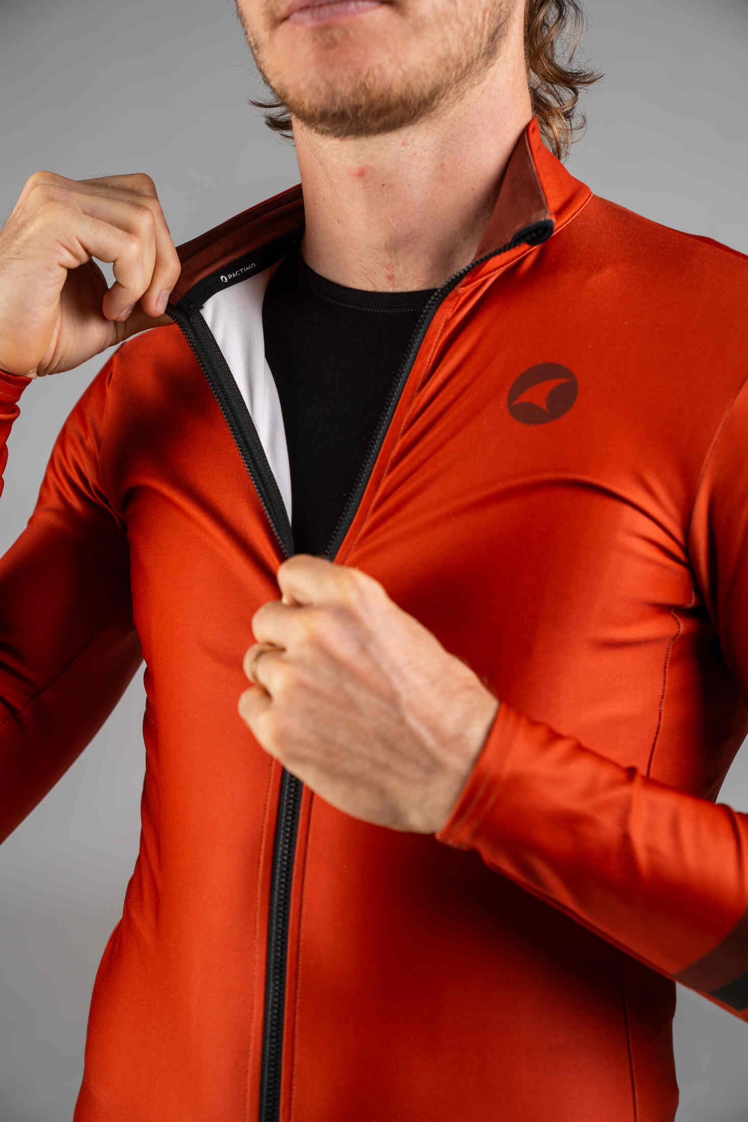 Men's Red Orange Thermal Cycling Jersey - Zipper