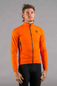 Men's Red Orange Water Resistant Cycling Jacket - Front View