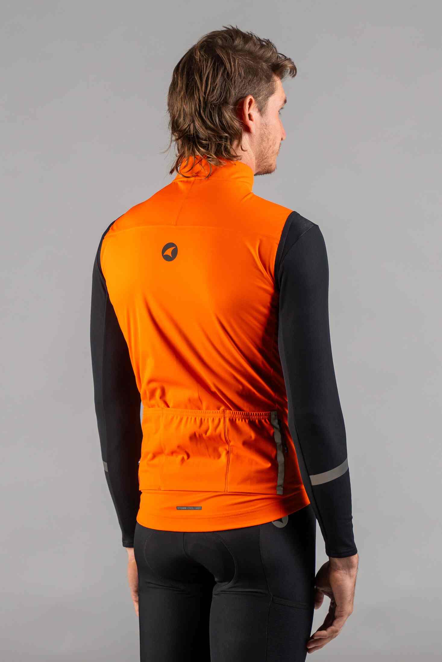 Men's Red Orange Water Resistant Cycling Vest - Back View