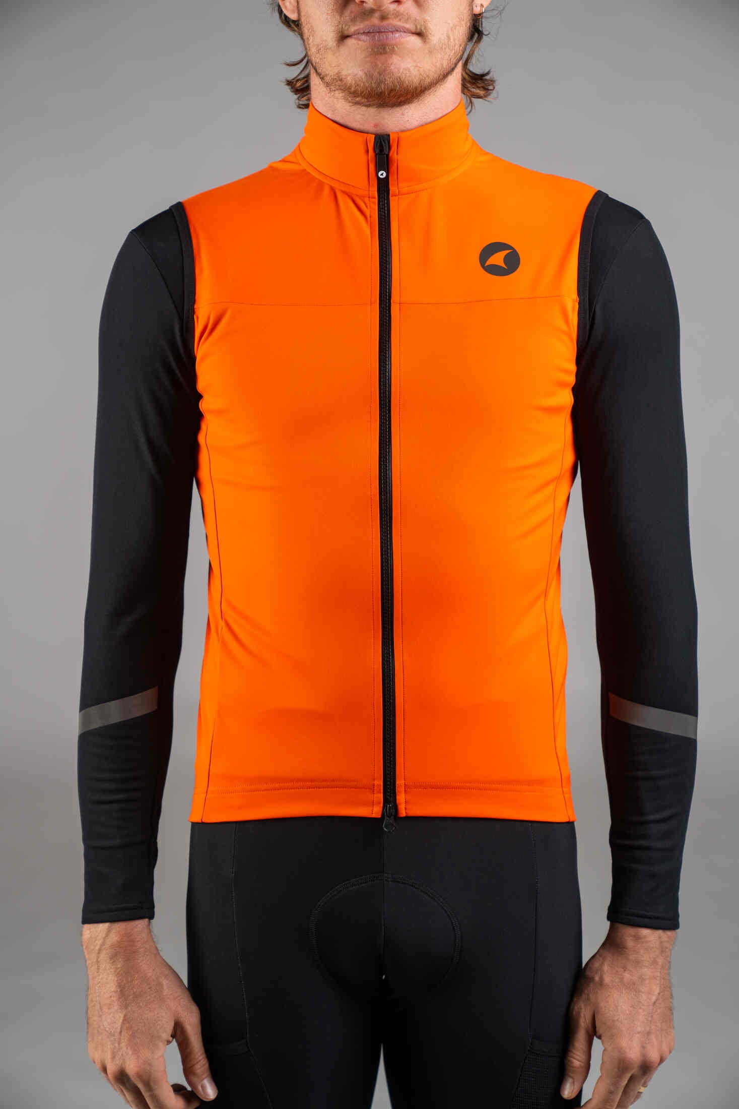 Men's Red Orange Water Resistant Cycling Vest - Front Close-Up