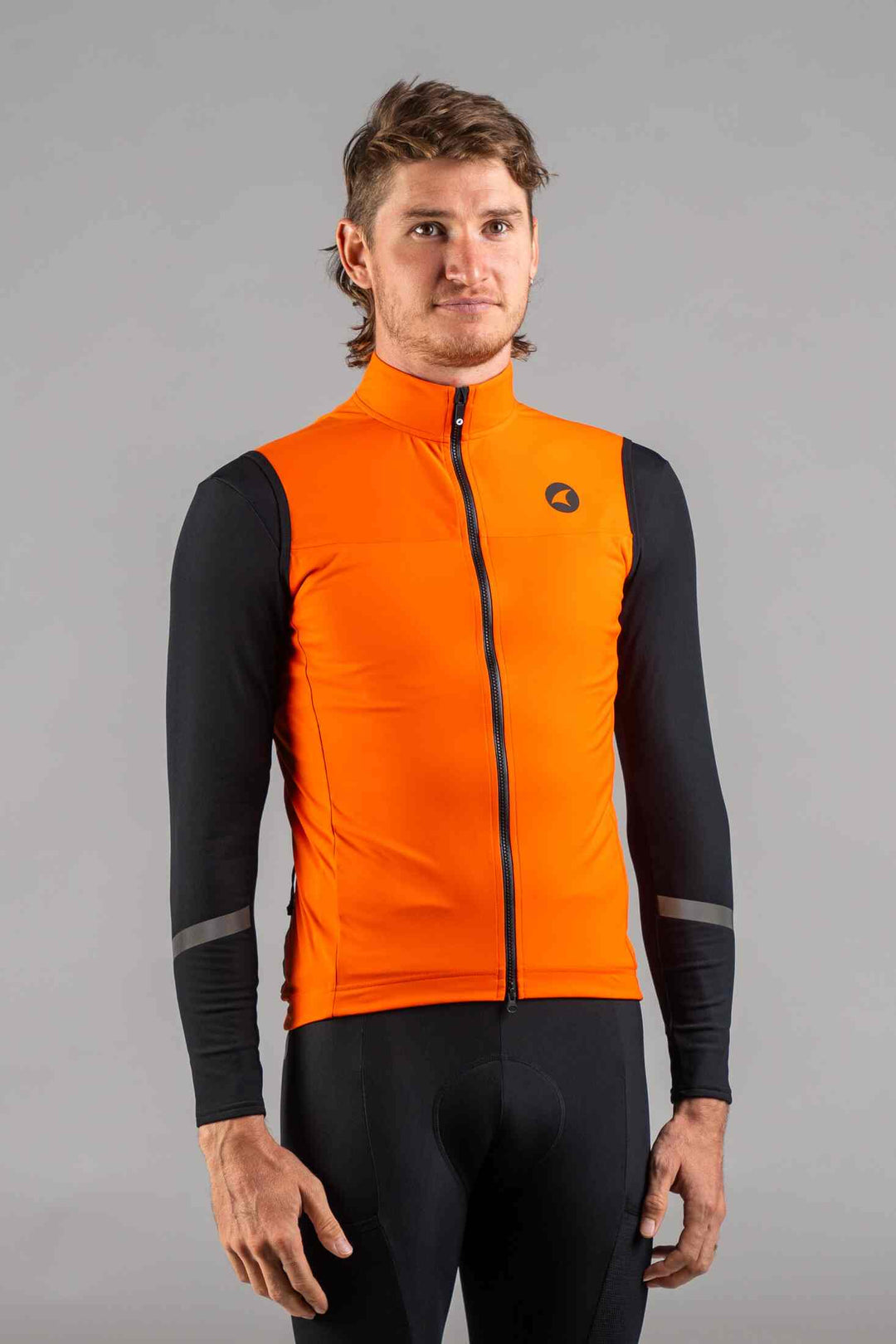 Men's Red Orange Water Resistant Cycling Vest - Front View