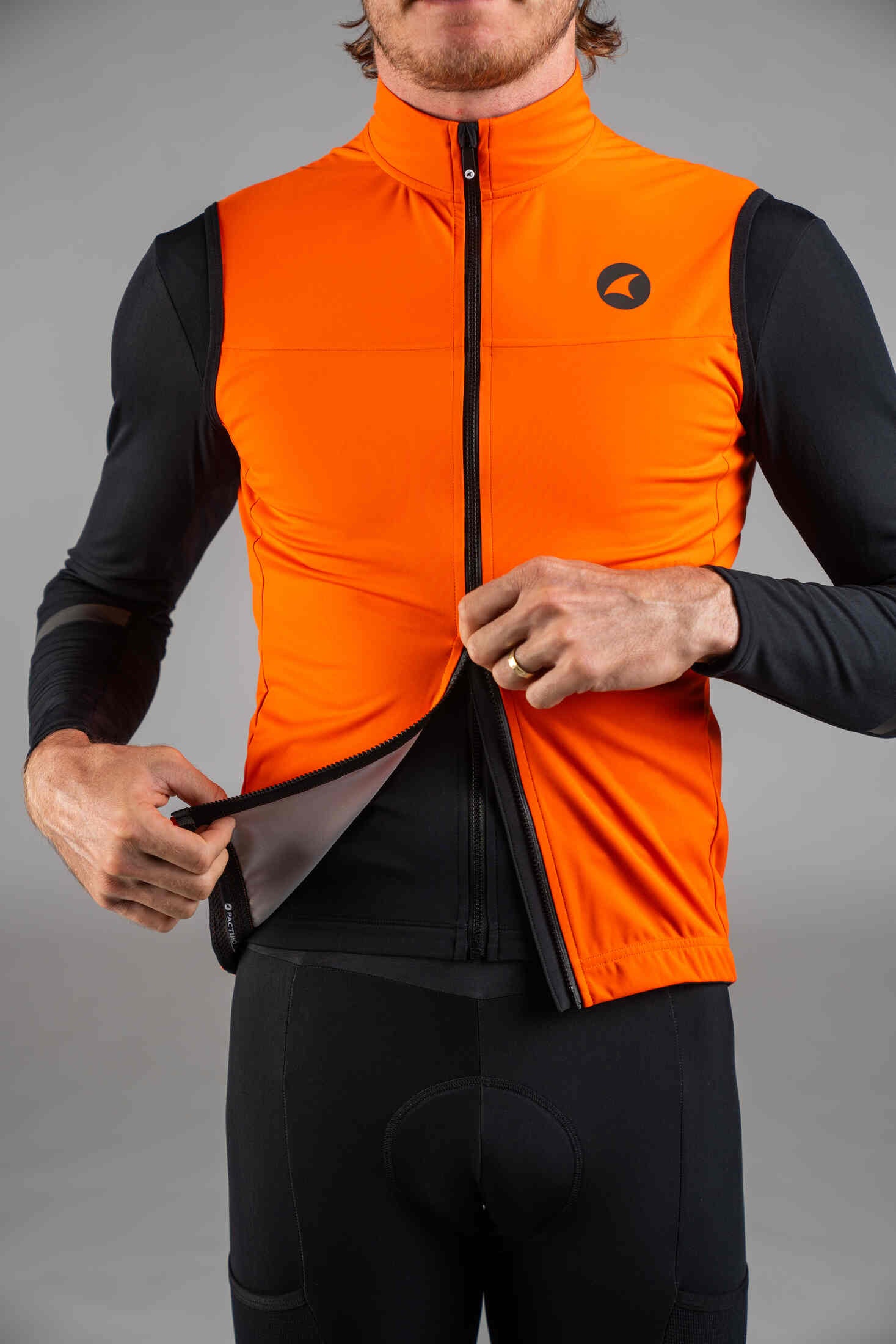 Men's Red Orange Water Resistant Cycling Vest - Two-Way Zipper