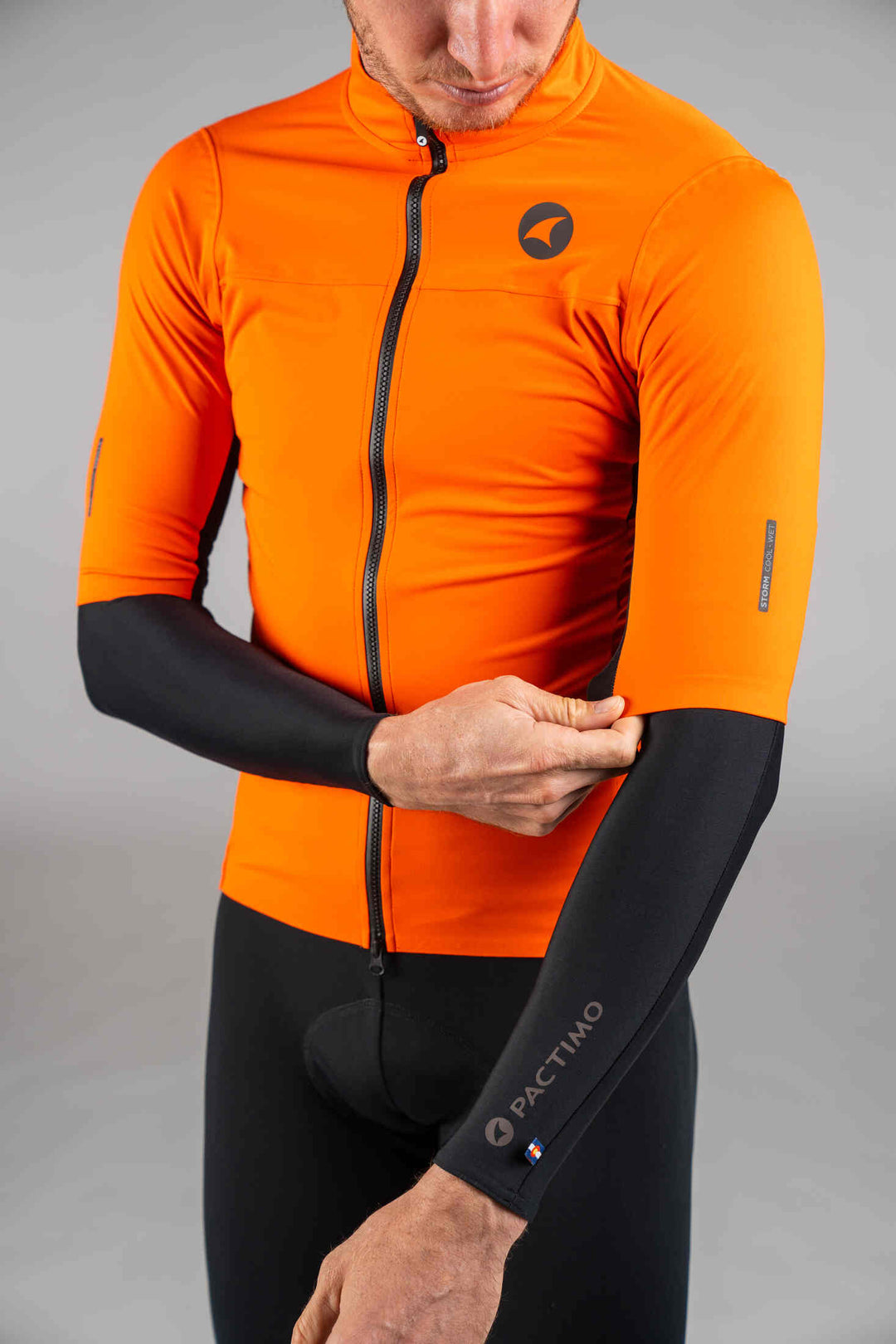 Men's Red Orange Water-Resistant Short Sleeve Jacket - Arm Warmers