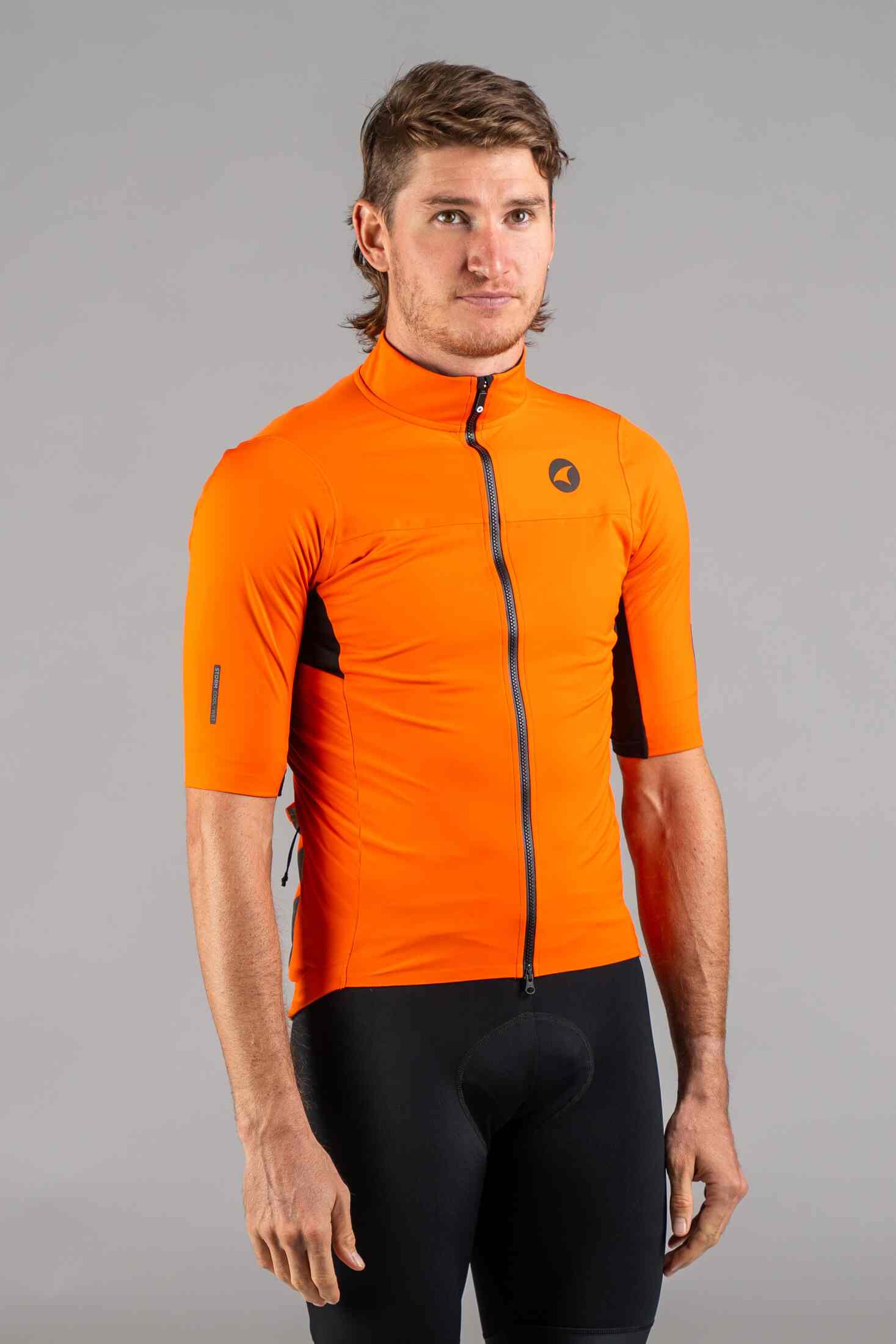 Men's Red Orange Water-Resistant Short Sleeve Jacket - Front View