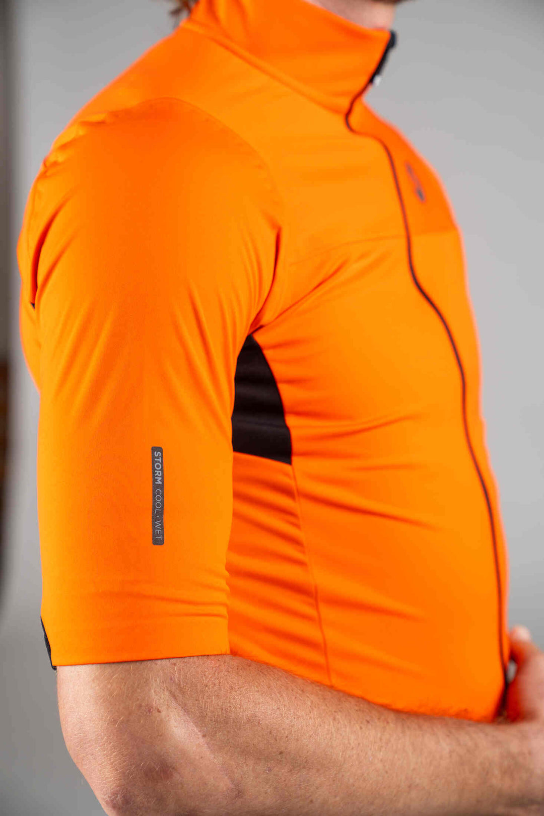 Men's Red Orange Water-Resistant Short Sleeve Jacket - Sleeve 