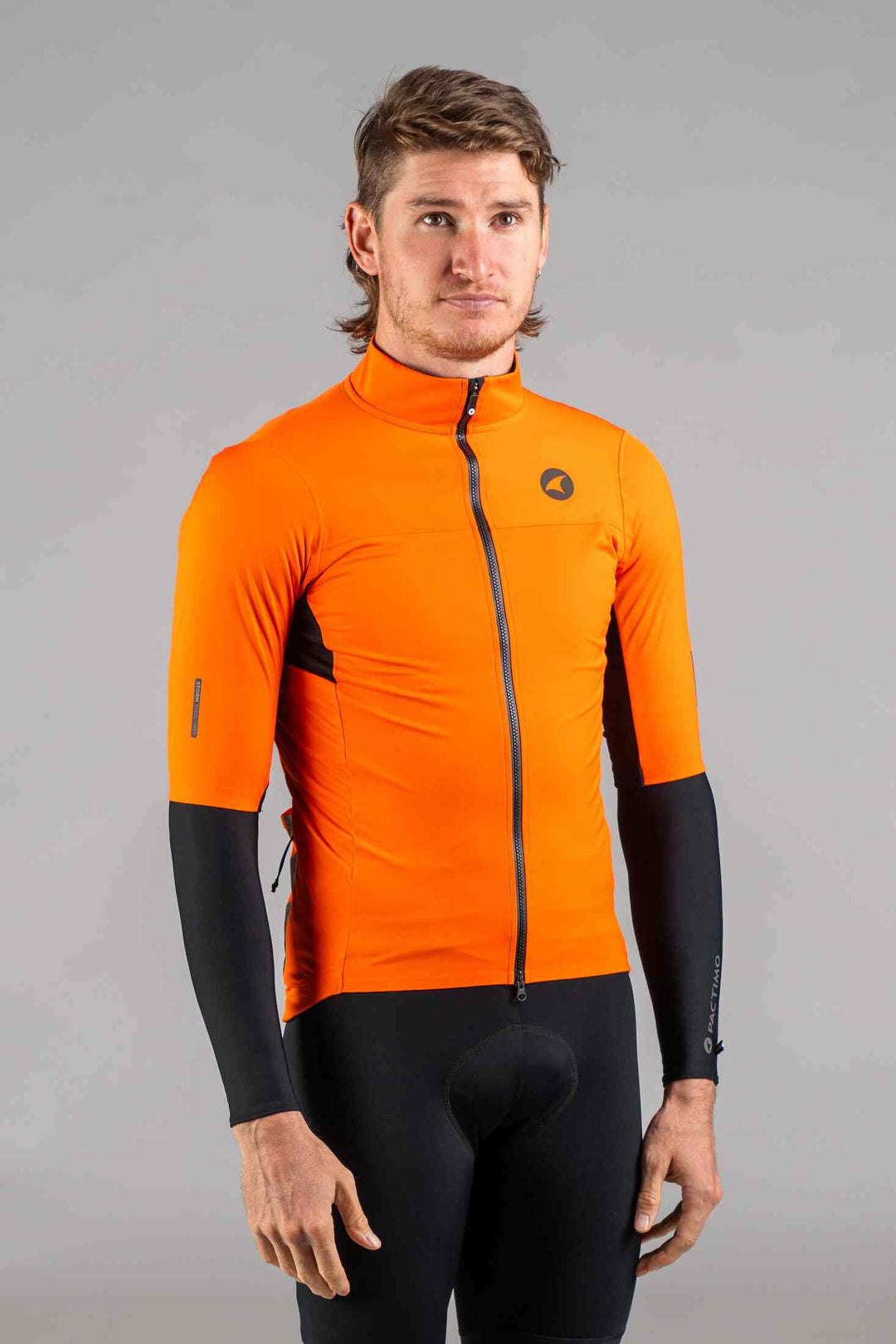 Men's Red Orange Water-Resistant Short Sleeve Jacket - With Arm Warmers