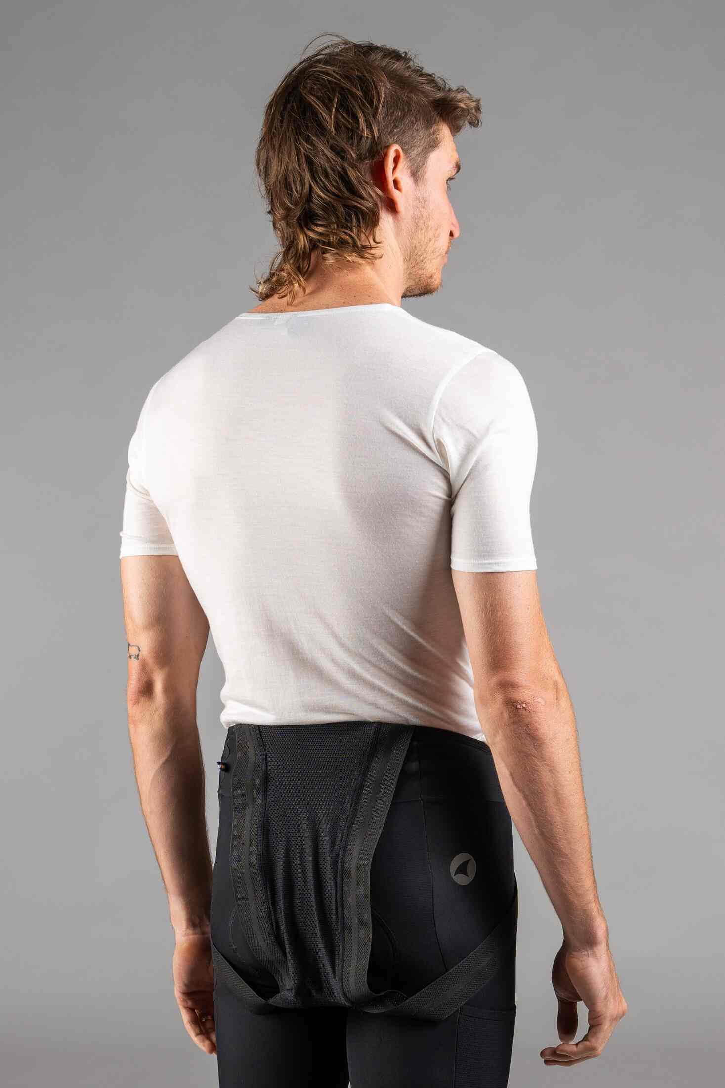 Men's White Merino Wool Cycling Base Layer - Back View