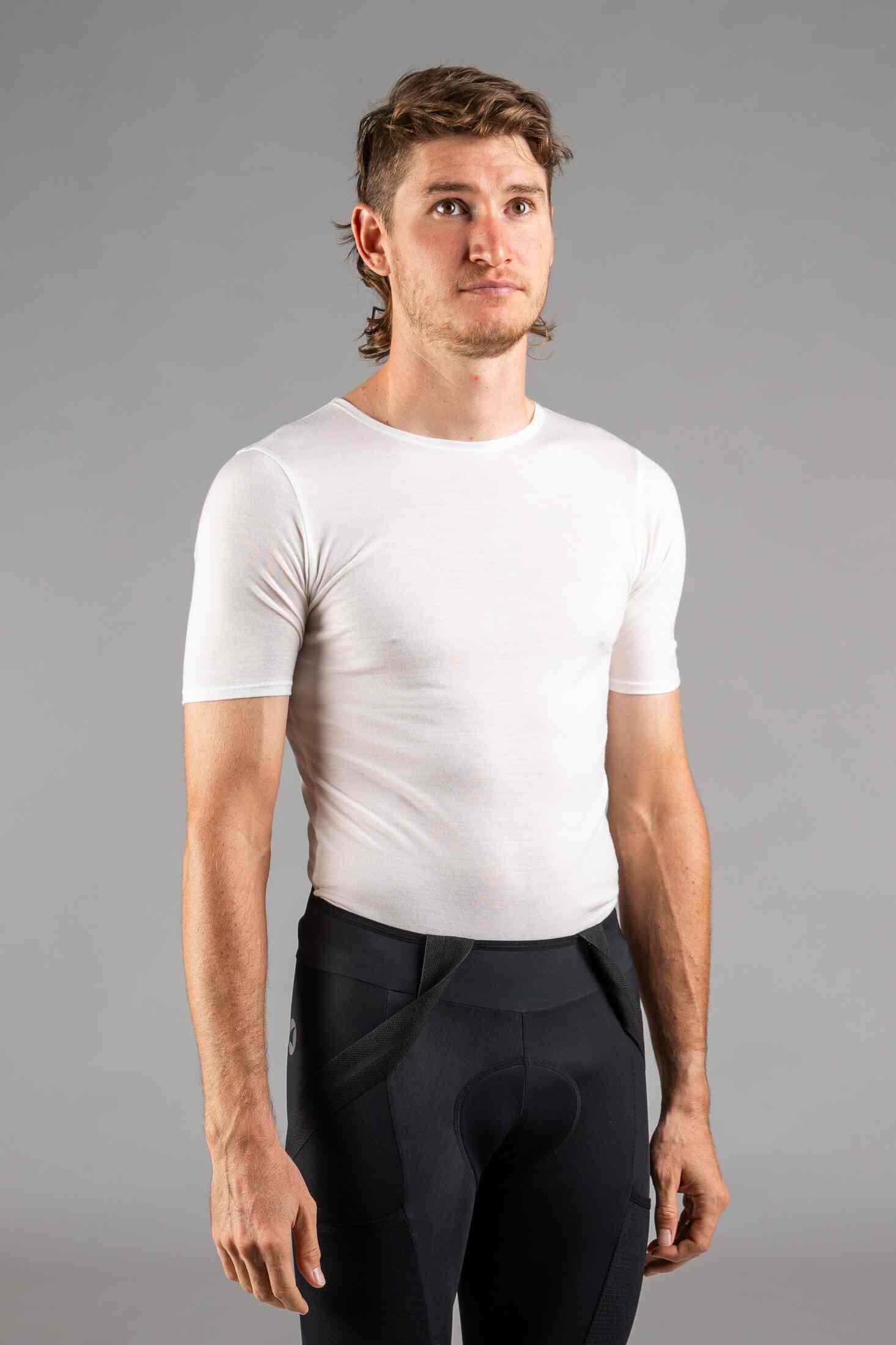 Men's White Merino Wool Cycling Base Layer - Front View