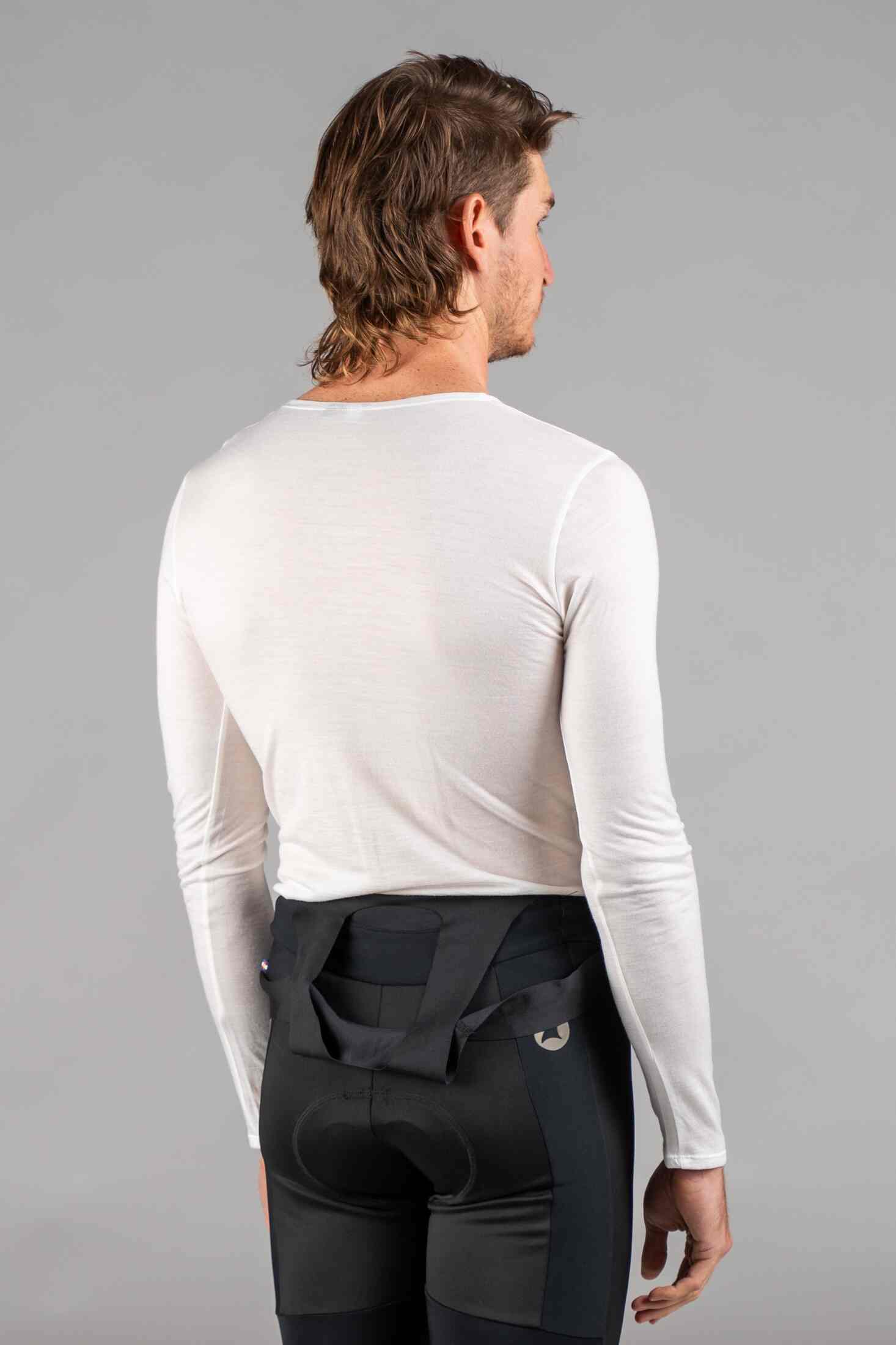 Men's White Merino Wool Cycling Base Layer - Back View