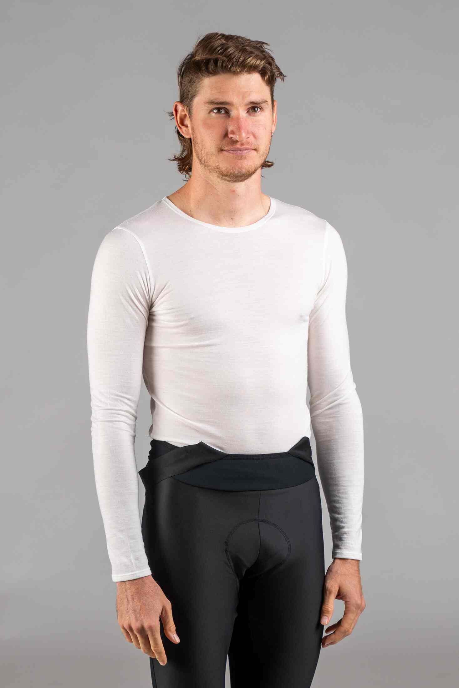 Men's White Merino Wool Cycling Base Layer - Front View