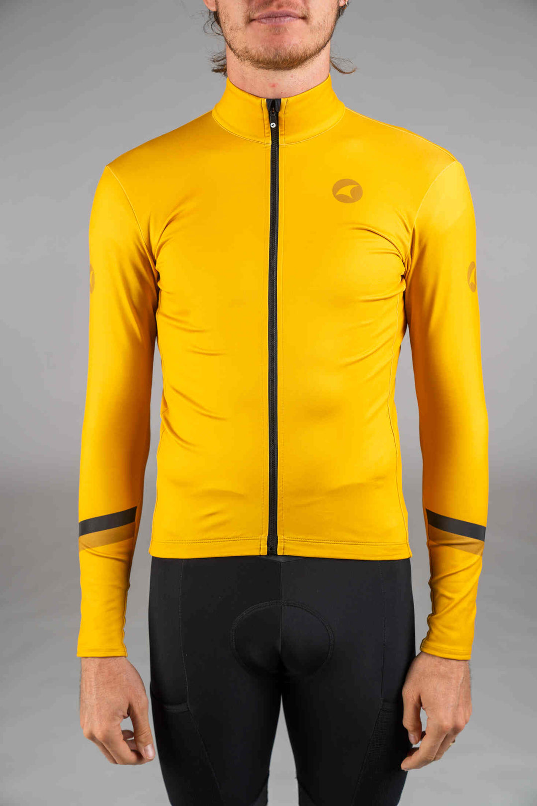 Men's Golden Yellow Thermal Cycling Jersey - Front Close-Up