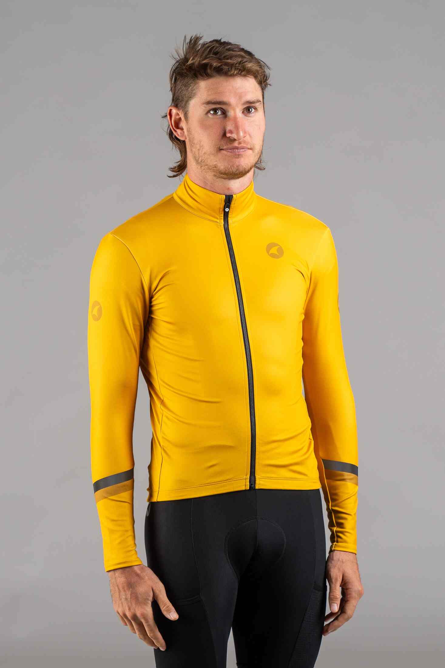 Men's Golden Yellow Thermal Cycling Jersey - Front View