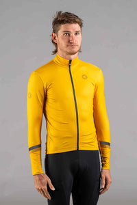 Men's Golden Yellow Thermal Cycling Jersey - Front View