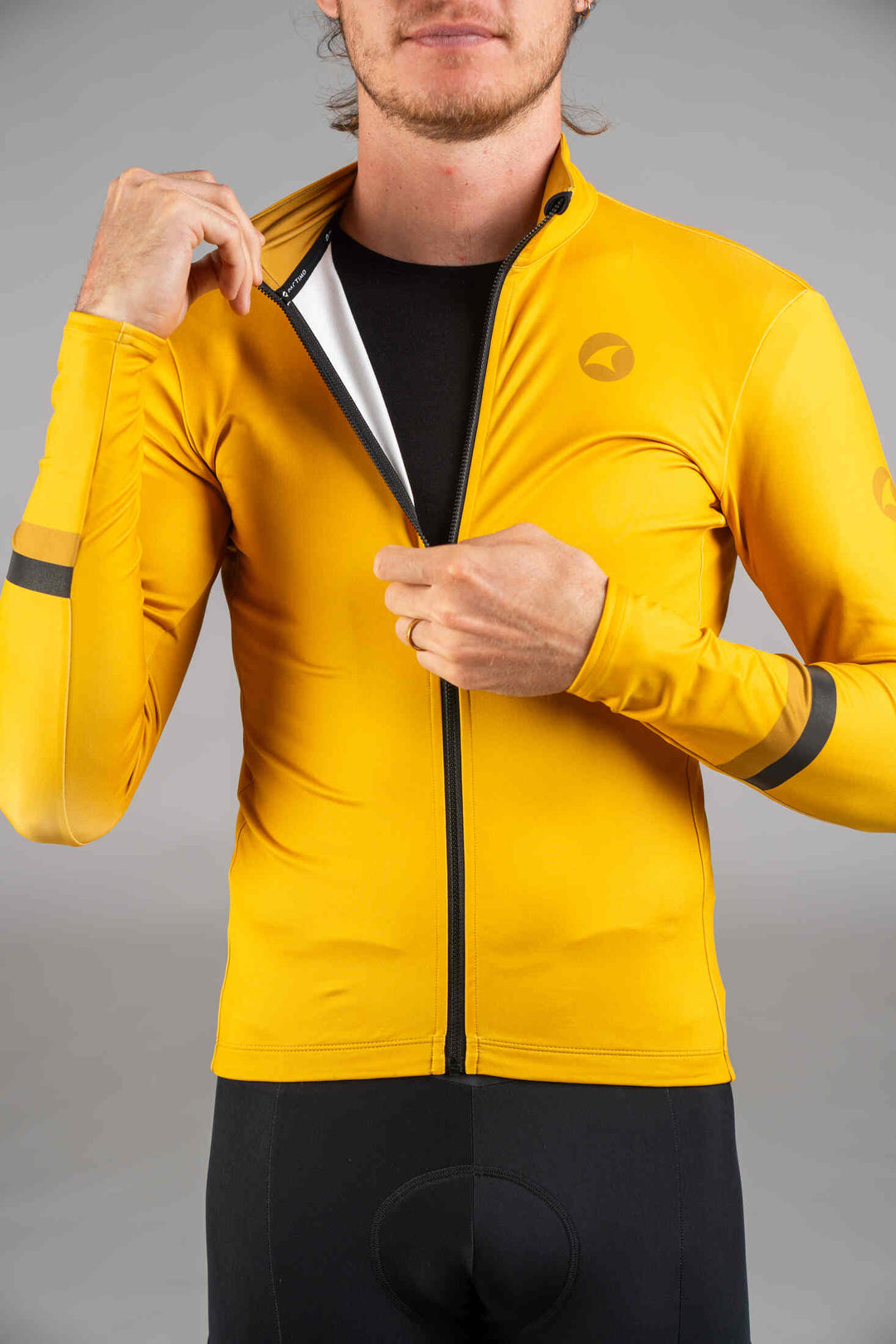 Men's Golden Yellow Thermal Cycling Jersey - Zipper