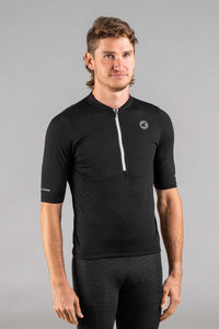 Men's Black Merino Wool Cycling Jersey - Front View