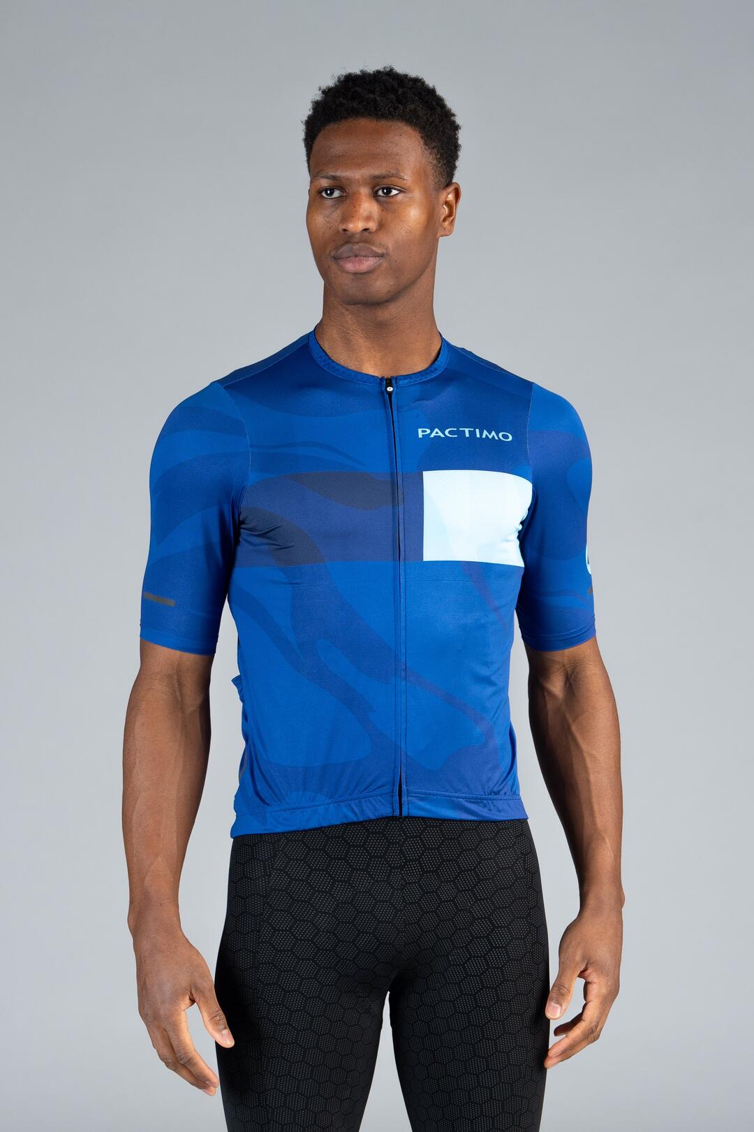 Mens Blue Stripe Summit Bike Jersey - Front View