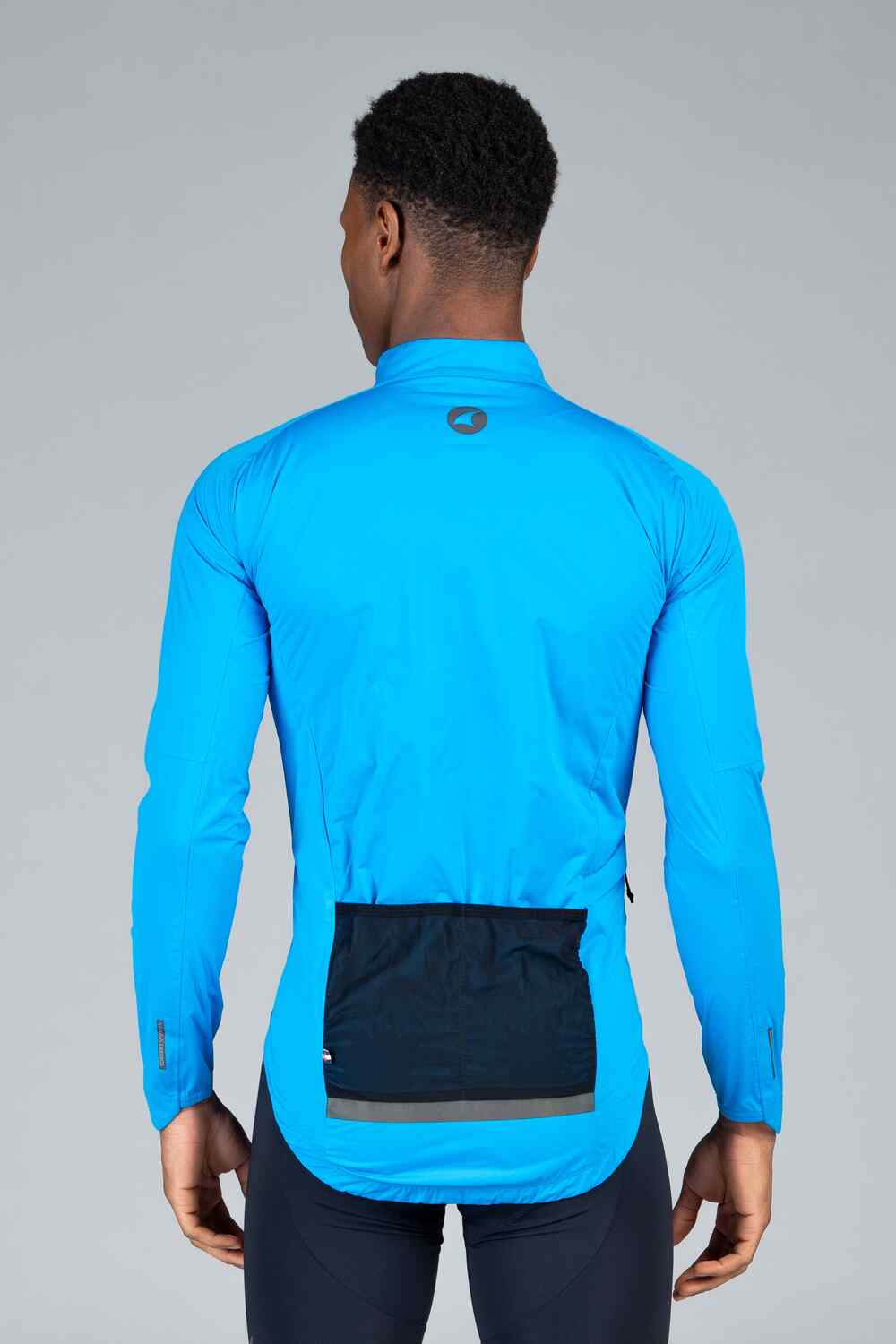 Men's Blue Waterproof Cycling Rain Jacket - Back View