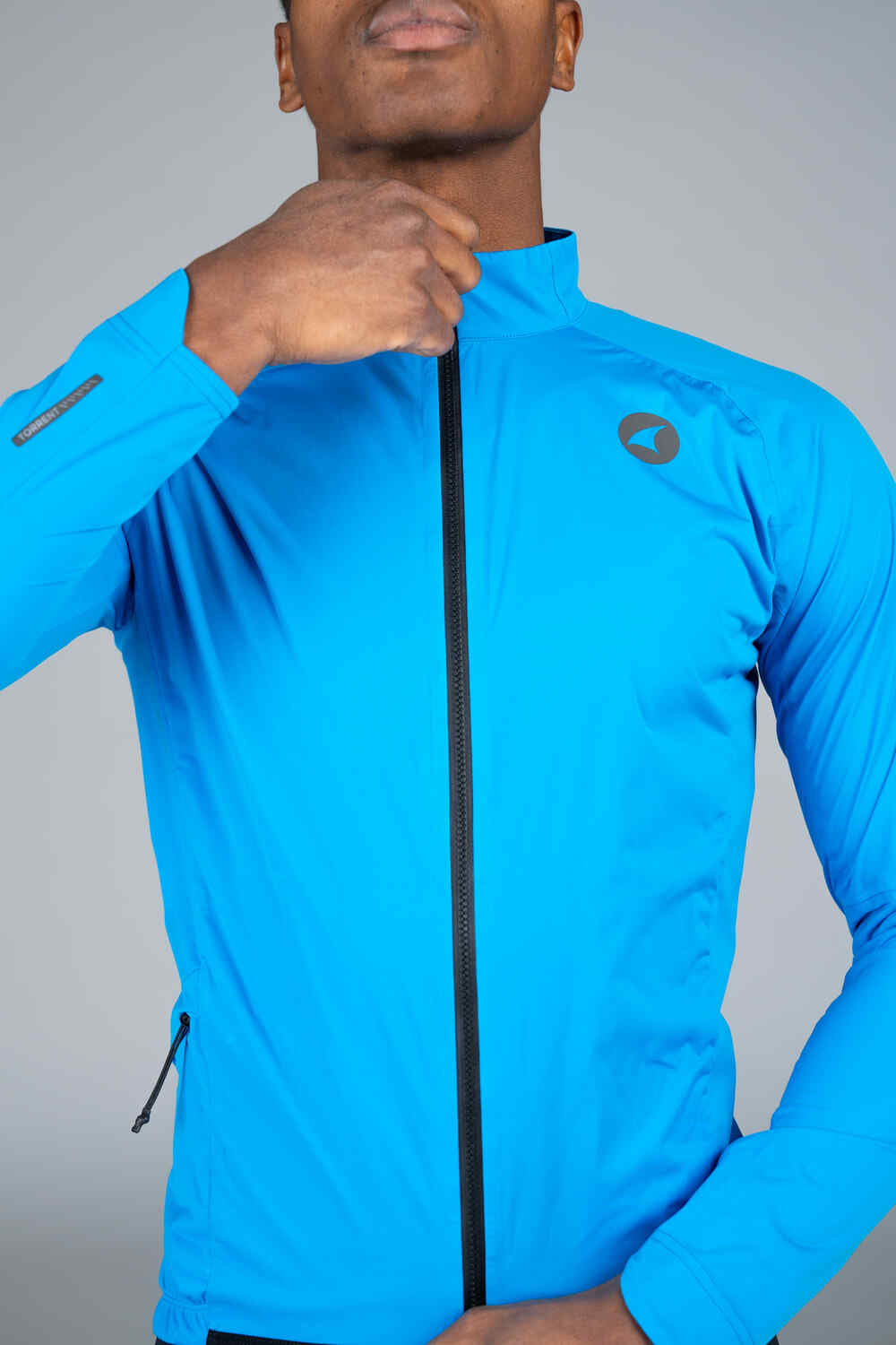 Men's Blue Waterproof Cycling Rain Jacket - Collar