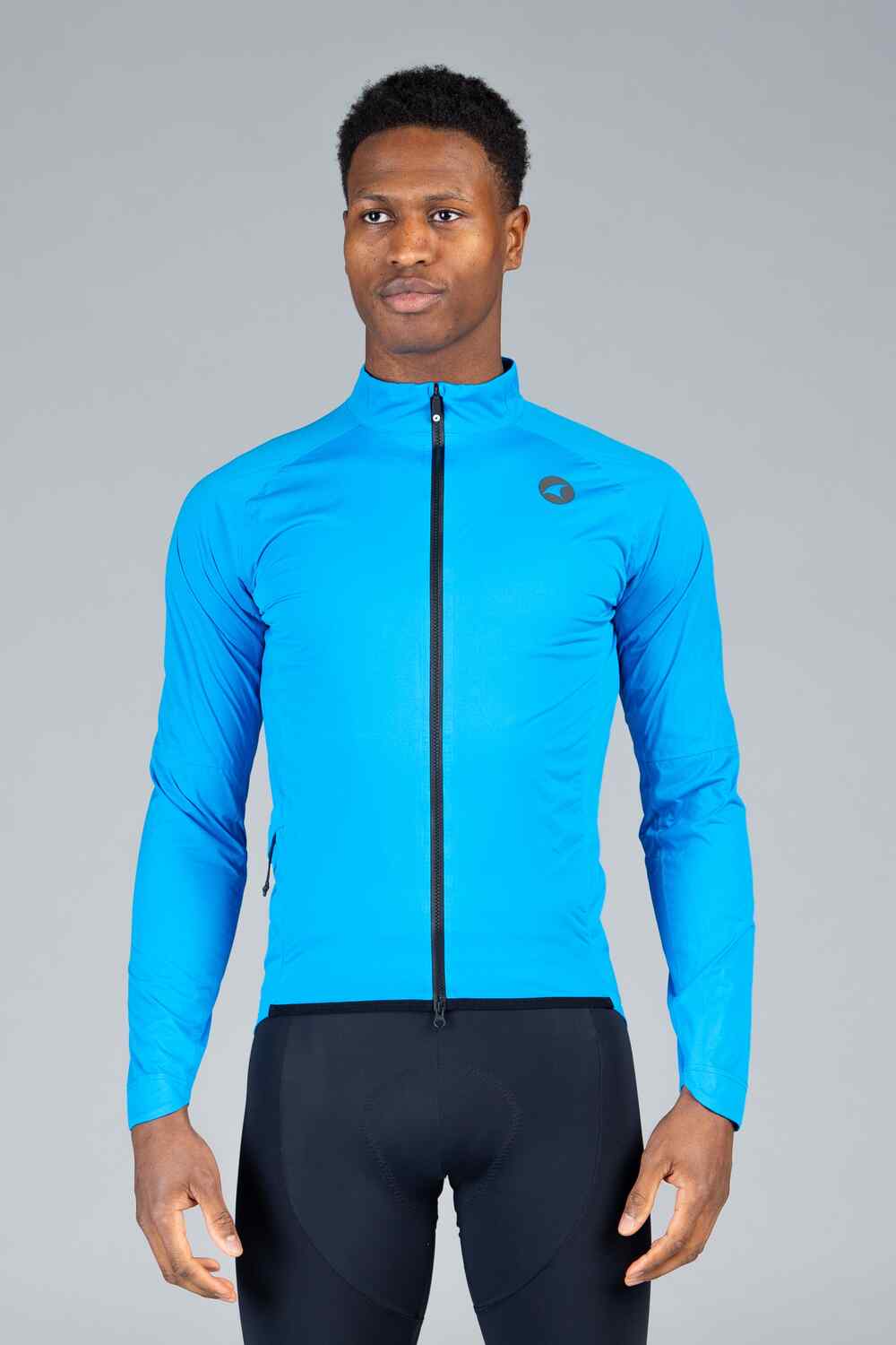 Men's Blue Waterproof Cycling Rain Jacket - Front View