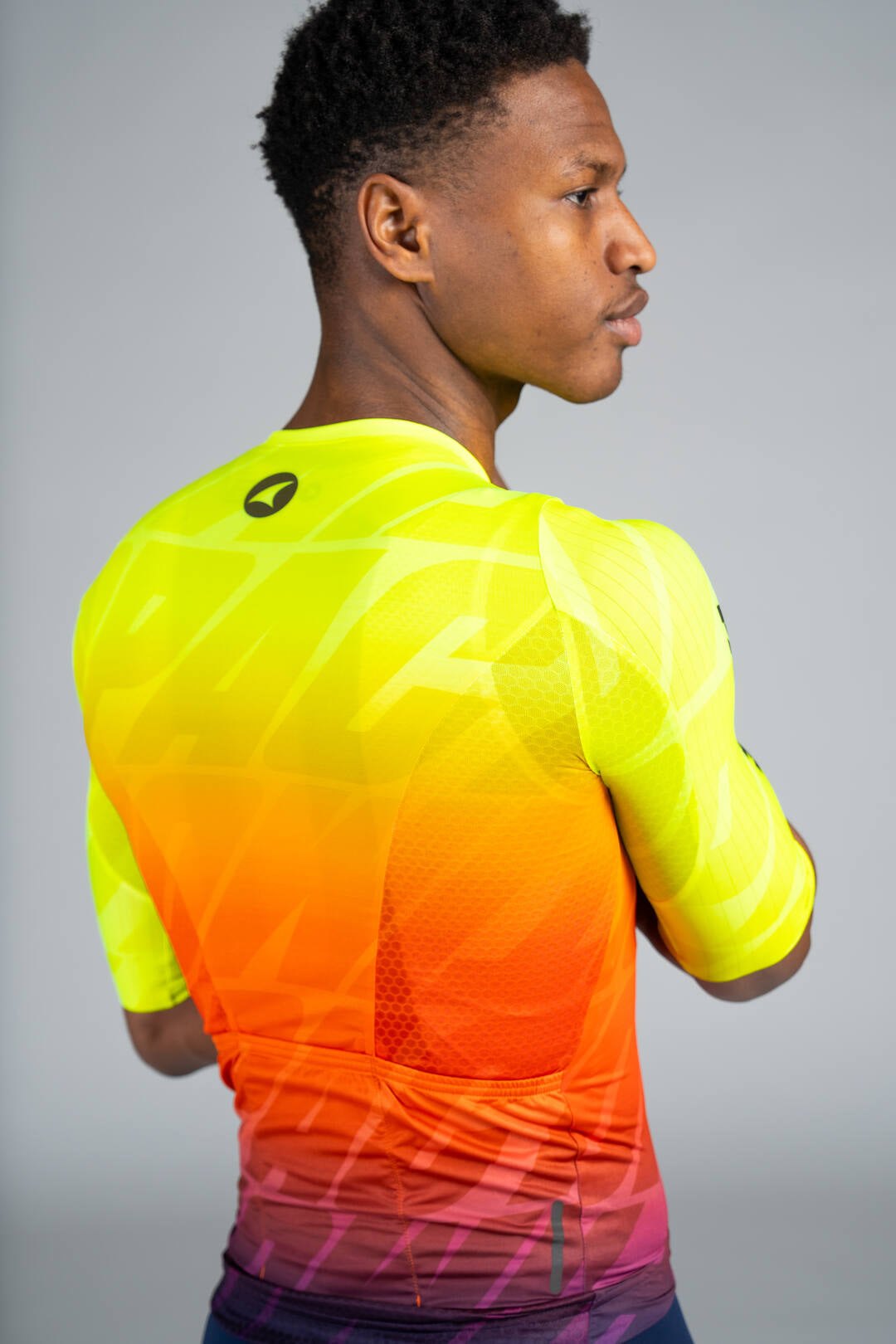 Men's High-Viz Yellow Flyte Cycling Jersey - Back Close-Up