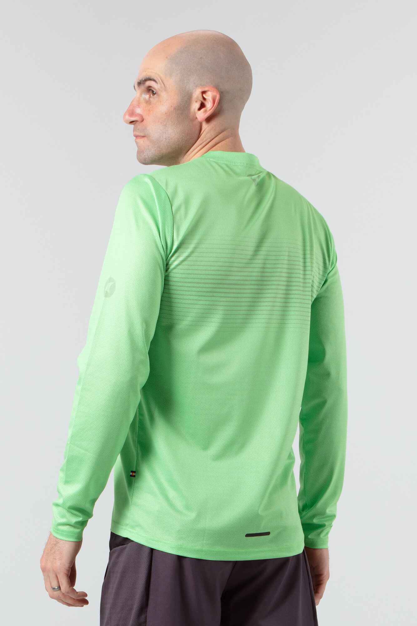 Men's Lime Green Long Sleeve Running Tee - Back View