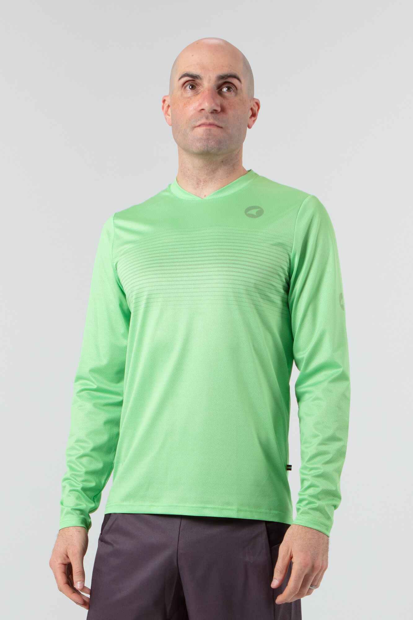 Men's Lime Green Long Sleeve Running Tee - Front View