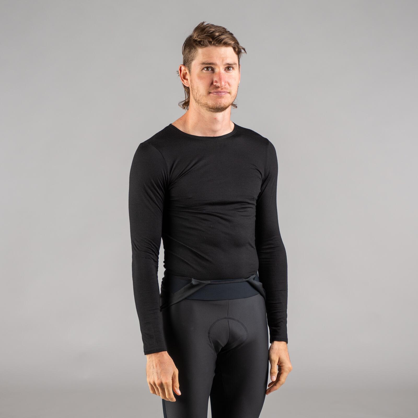 Men's Black Merino Wool Cycling Base Layer - Front View