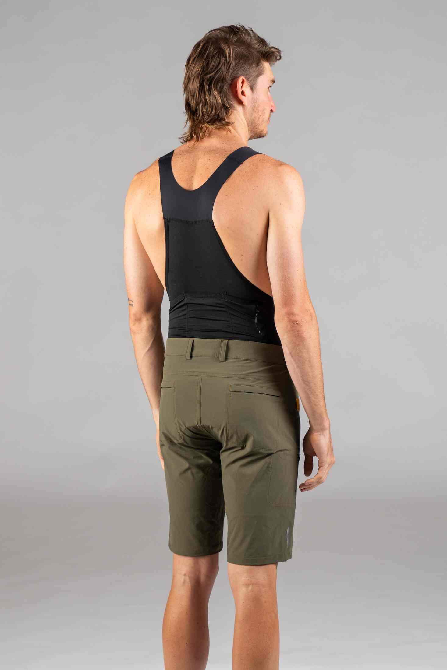 Men's Olive Green Mountain Bike Shorts - Back View