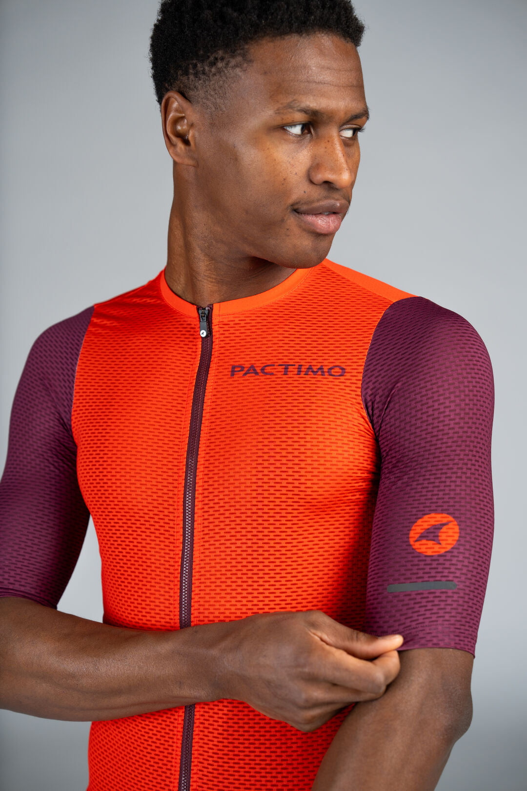 Men's Red Mesh Cycling Jersey - Front Close-Up