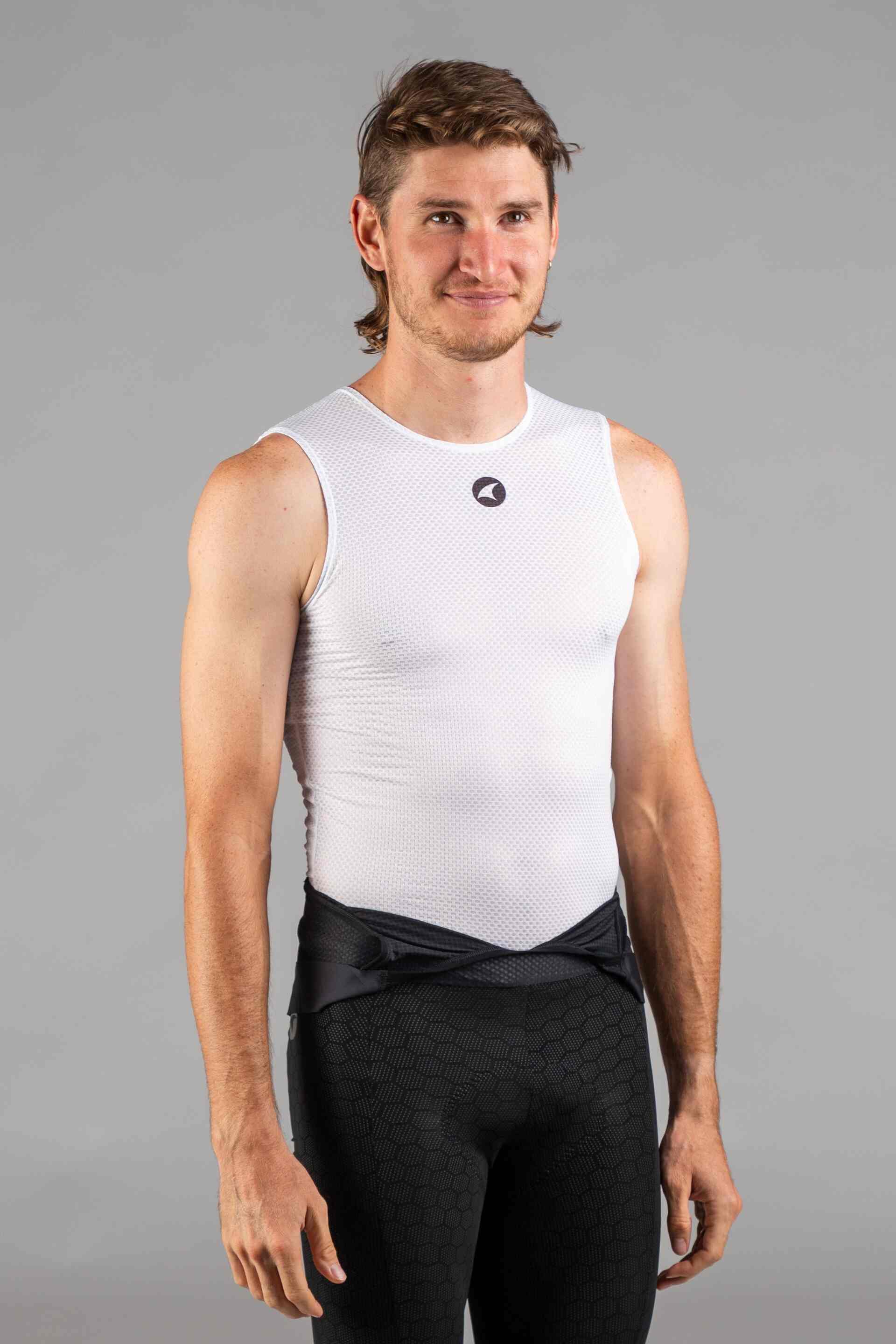 Men's White Sleeveless Cycling Base Layer - Zero-Weight Front View