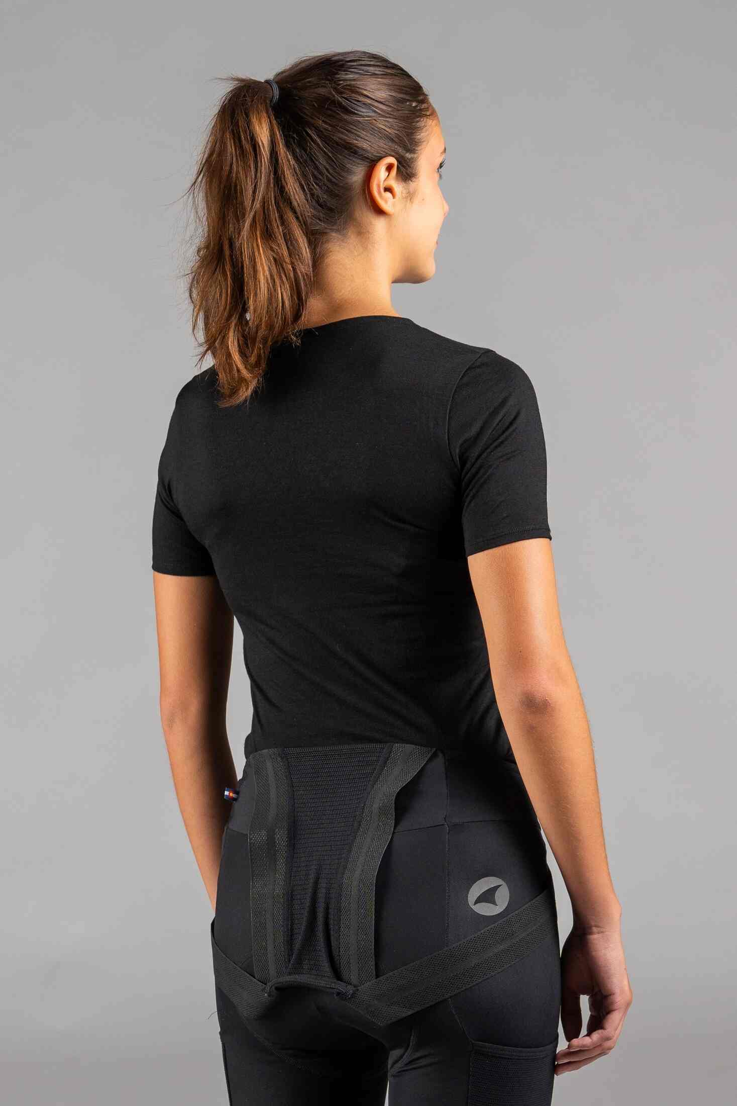 Women's Black Merino Wool Cycling Base Layer - Back View