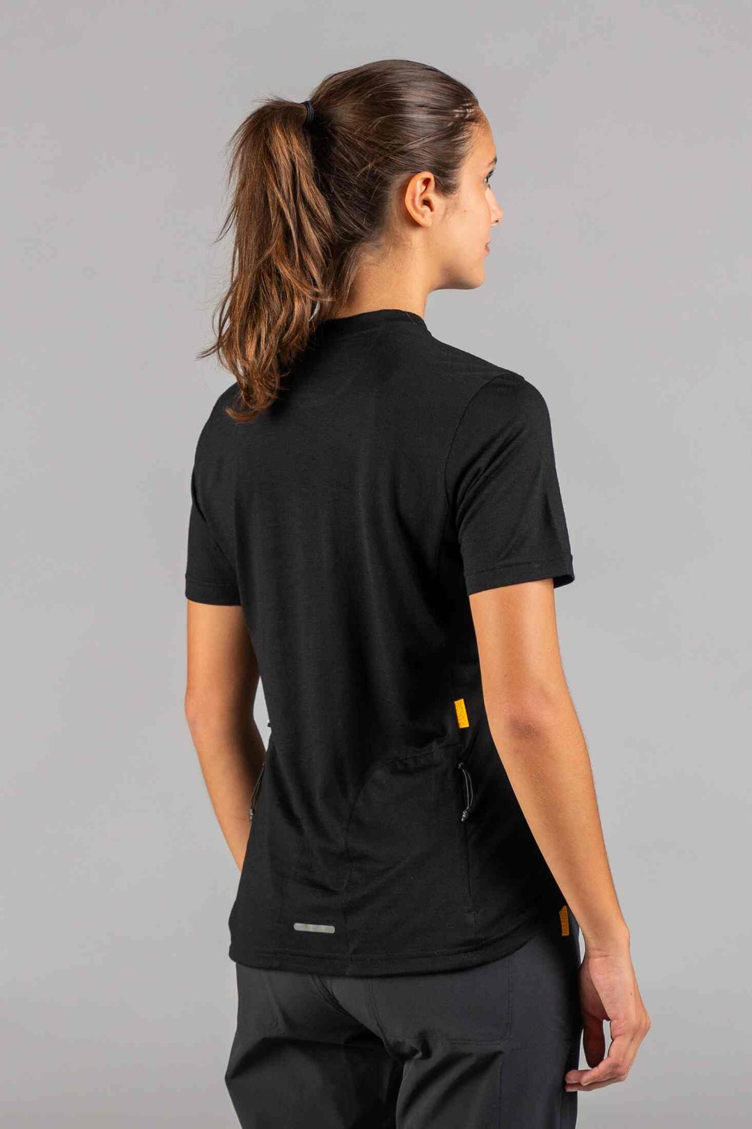 Women's Black Merino Wool MTB Tee - Back View