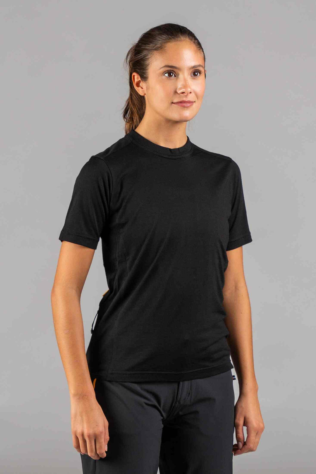 Women's Black Merino Wool MTB Tee - Front View