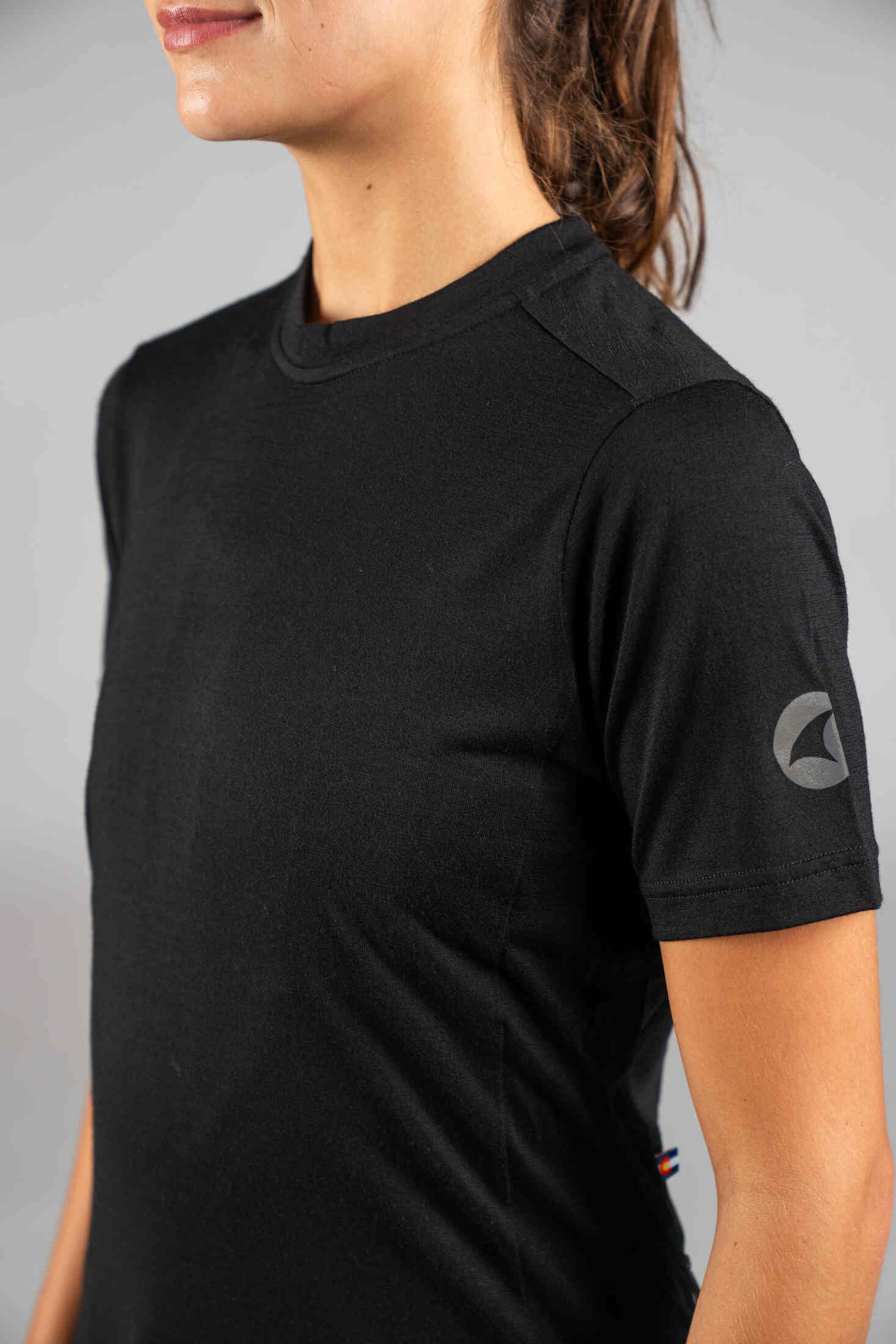 Women's Black Merino Wool MTB Tee - Sleeve & Collar