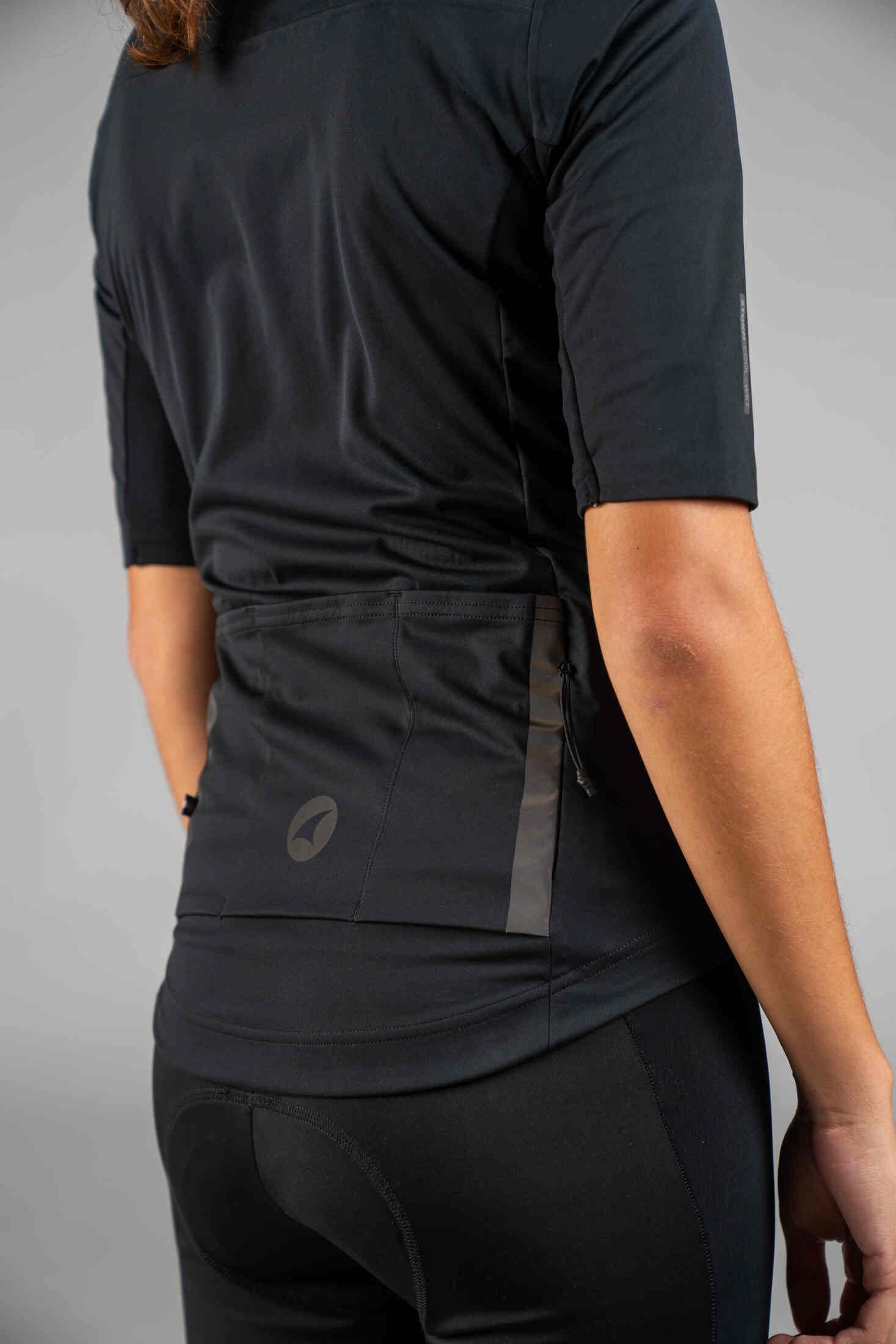 Women's Black Water-Resistant Short Sleeve Cycling Jacket - Back Pockets