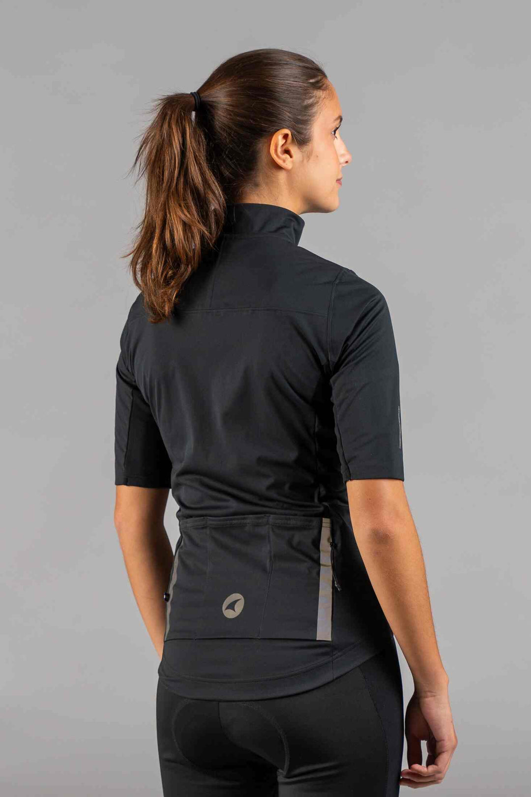 Women's Black Water-Resistant Short Sleeve Cycling Jacket - Back View