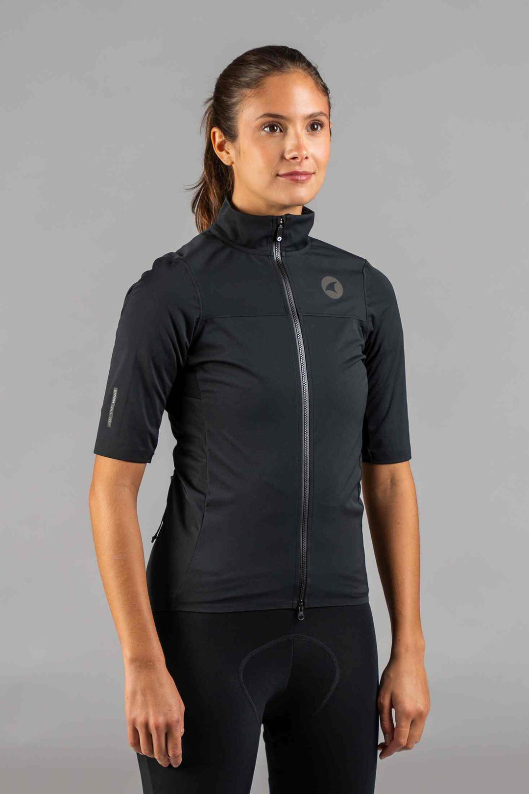 Women's Black Water-Resistant Short Sleeve Cycling Jacket - Front View