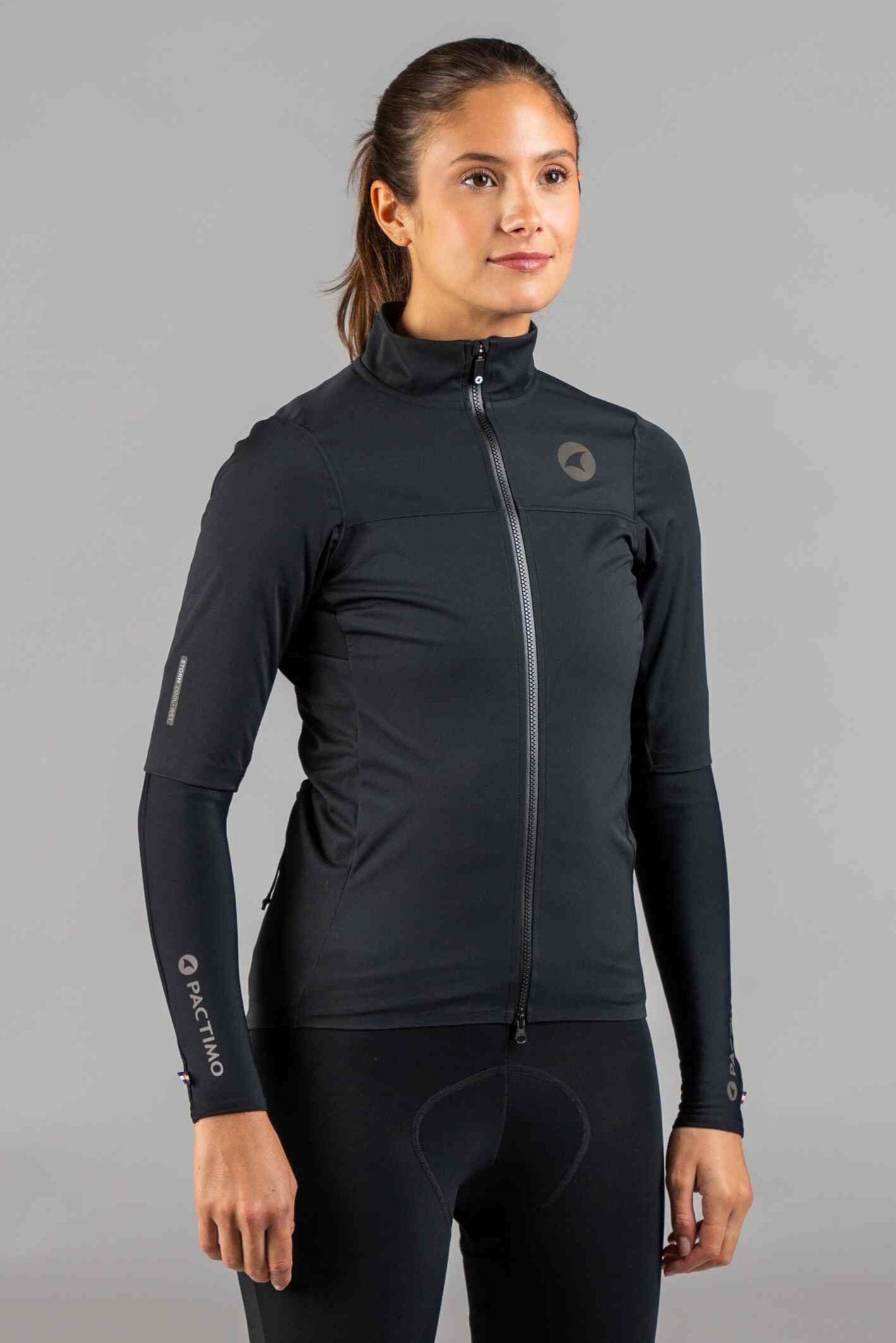 Women's Black Water-Resistant Short Sleeve Cycling Jacket and Arm Warmers