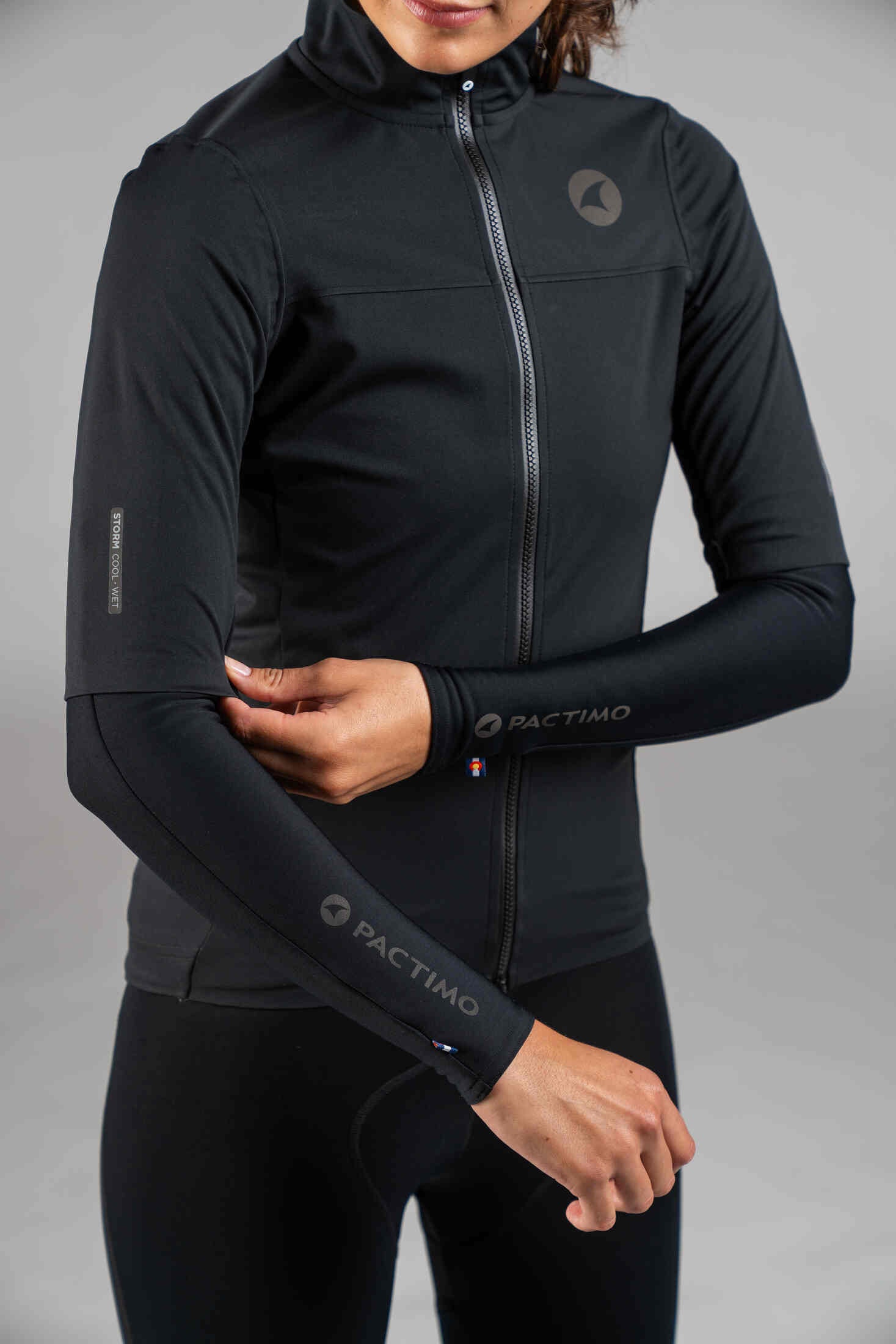 Women's Black Water-Resistant Short Sleeve Cycling Jacket - With Arm Warmers under Sleeves