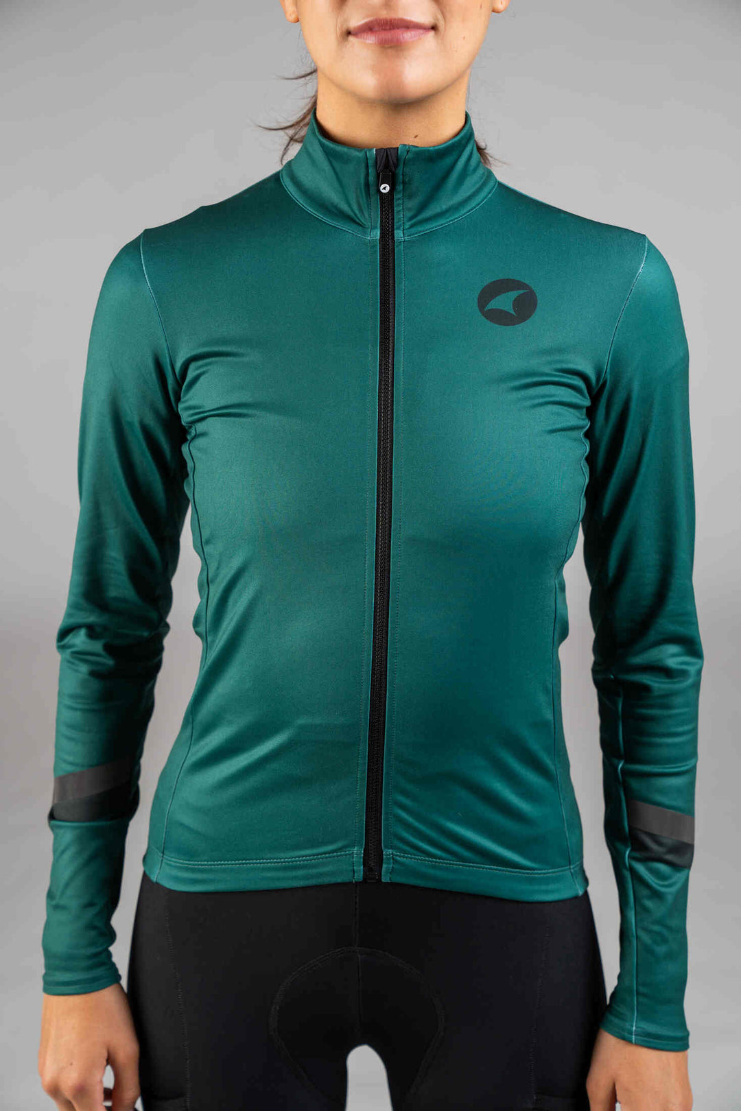 Women's Green Thermal Cycling Jersey - Front Close-Up