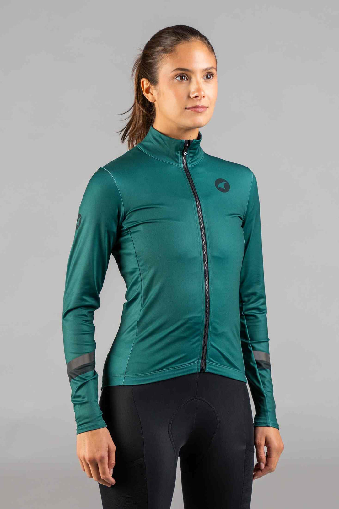 Women's Green Thermal Cycling Jersey - Front View