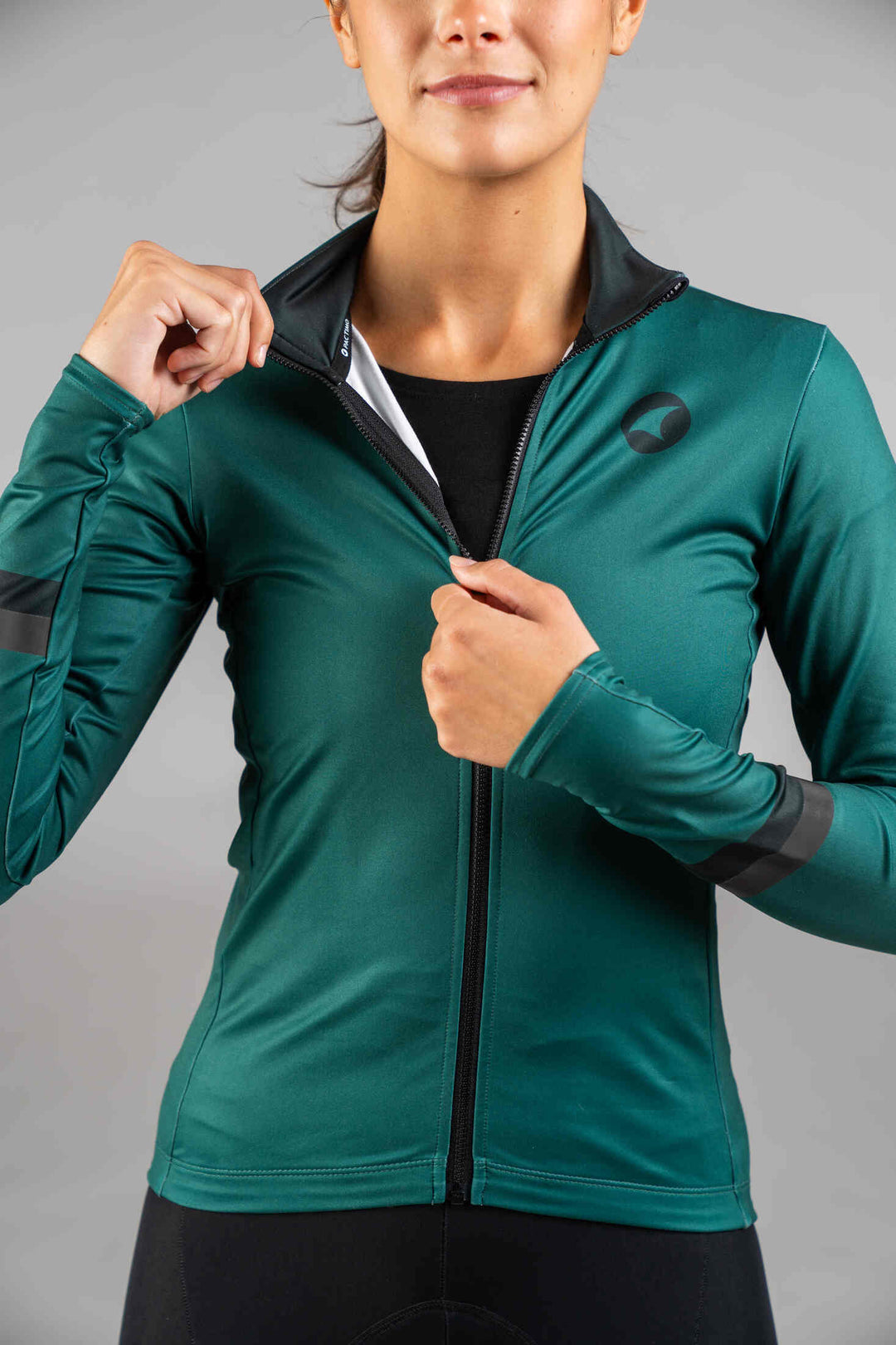 Women's Green Thermal Cycling Jersey - Zipper