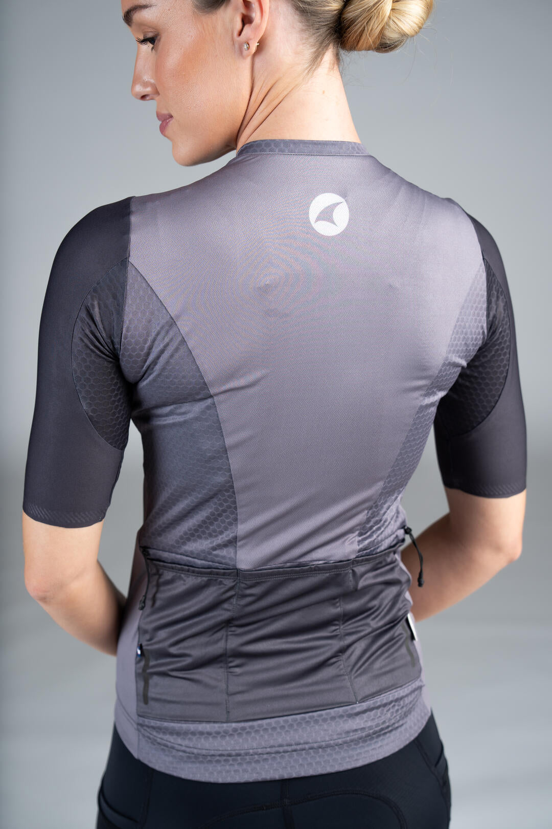 Women's Grey Gravel Cycling Jersey - Back Close-Up