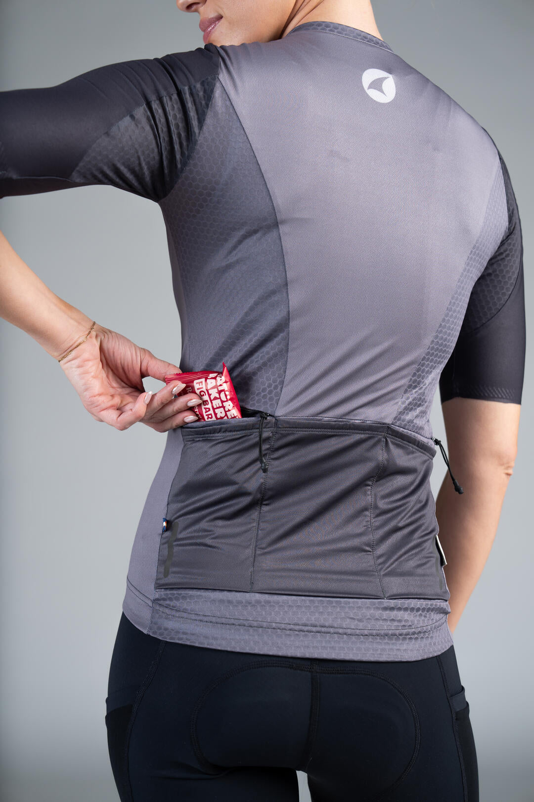 Women's Grey Gravel Cycling Jersey - Zippered Back Pocket