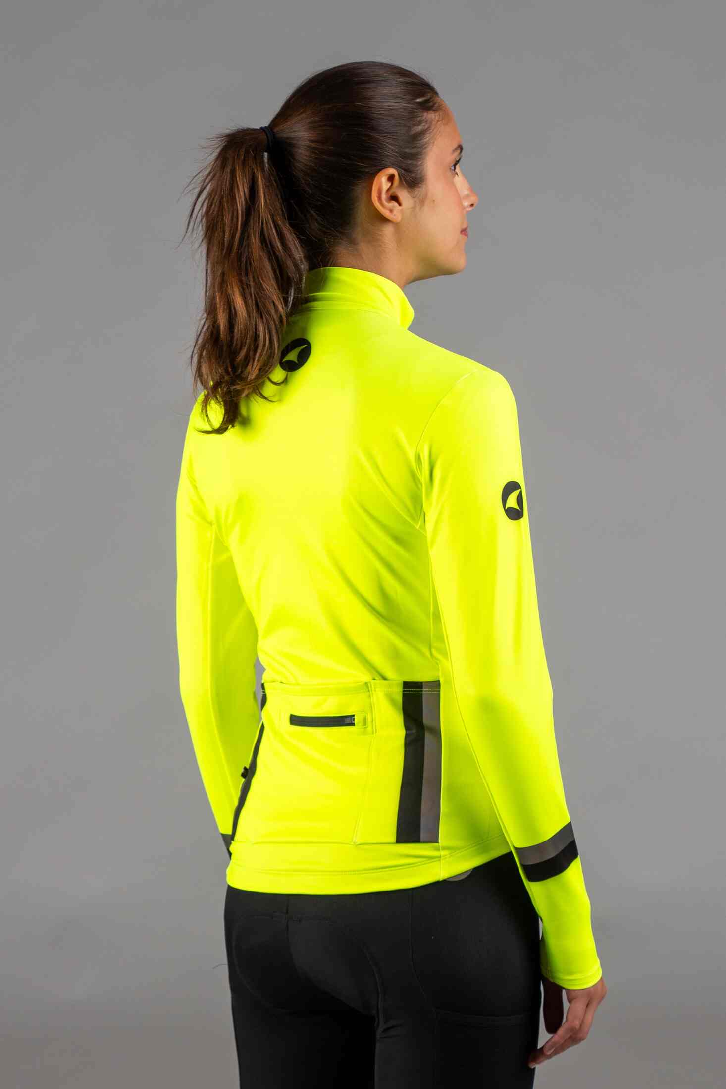 Women's High-Viz Yellow Thermal Cycling Jersey - Back View