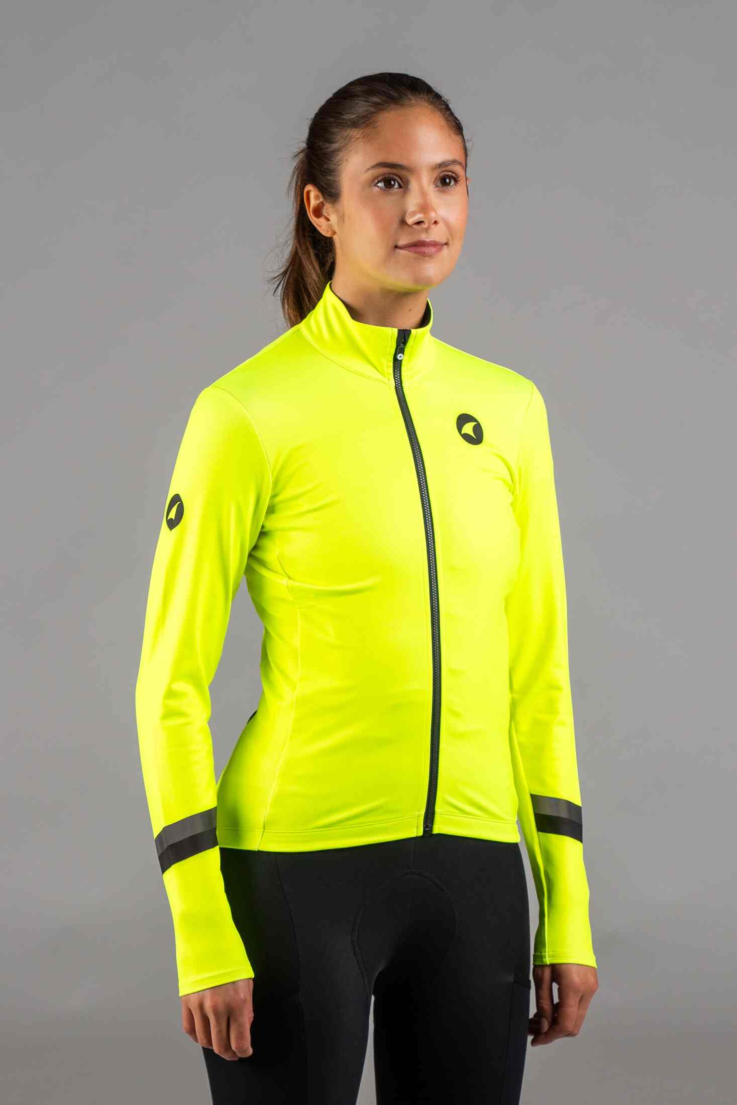 Women's High-Viz Yellow Thermal Cycling Jersey - Front View