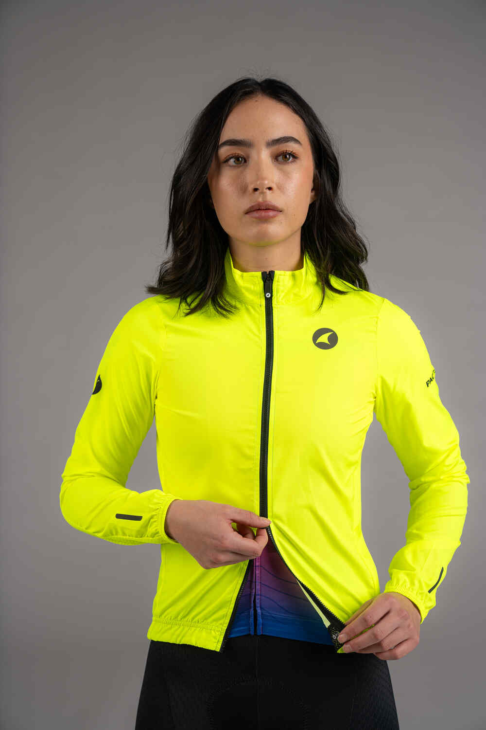 Women's Manic Yellow Cycling Wind Jacket - Two-Way Zipper