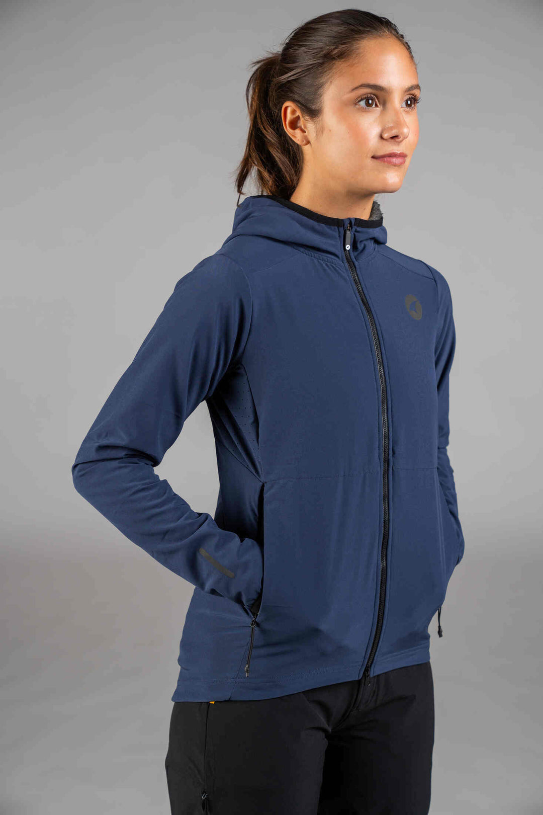 Women's Navy Blue Insulated Cycling Jacket - Front Pockets