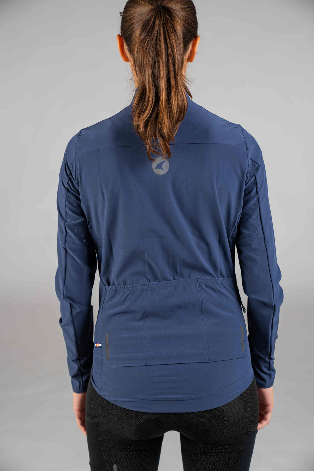 Women's Navy Blue Lightweight Packable Cycling Jacket - Back Close-Up